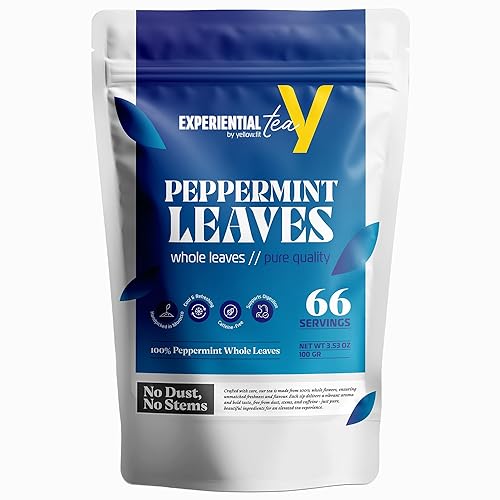 Té de menta hojas de menta 100% enteras, procedentes de Marruecos, 1500 mg por porción, bolsas piramidales biodegradables, sin cafeína, sabor a