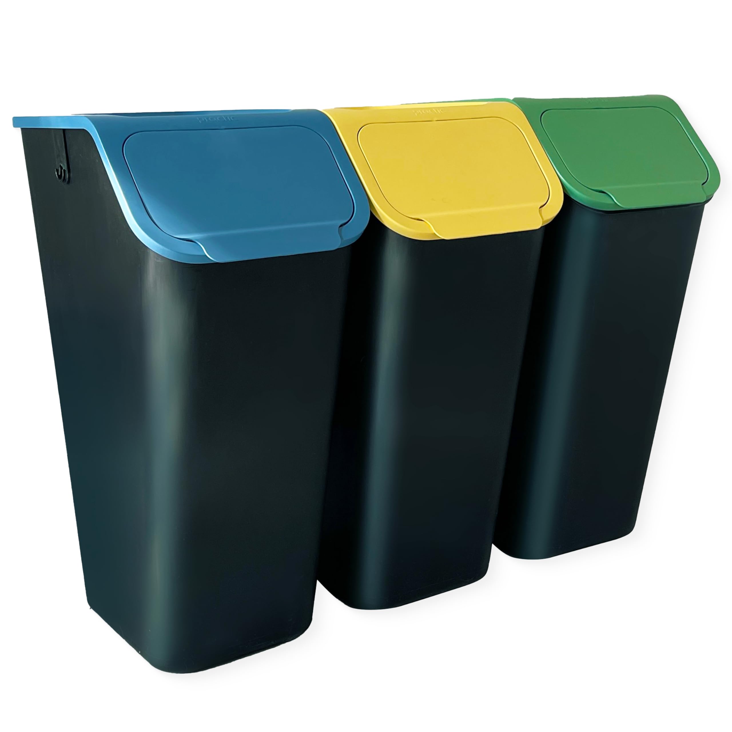 3-er Mülleimer-Set Küche Mülltrennsystem 3x Mülleimer 35l mit Deckel Stapelbar CLICK-Funktion, +filter