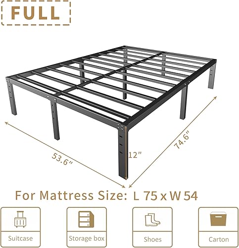 Miniatura 3 de Marco de Cama de Tamaño Completo de 12 Pulgadas - No Se Necesita Somier Base de Colchón de Plataforma de Metal Resistente con Listones de Acero,