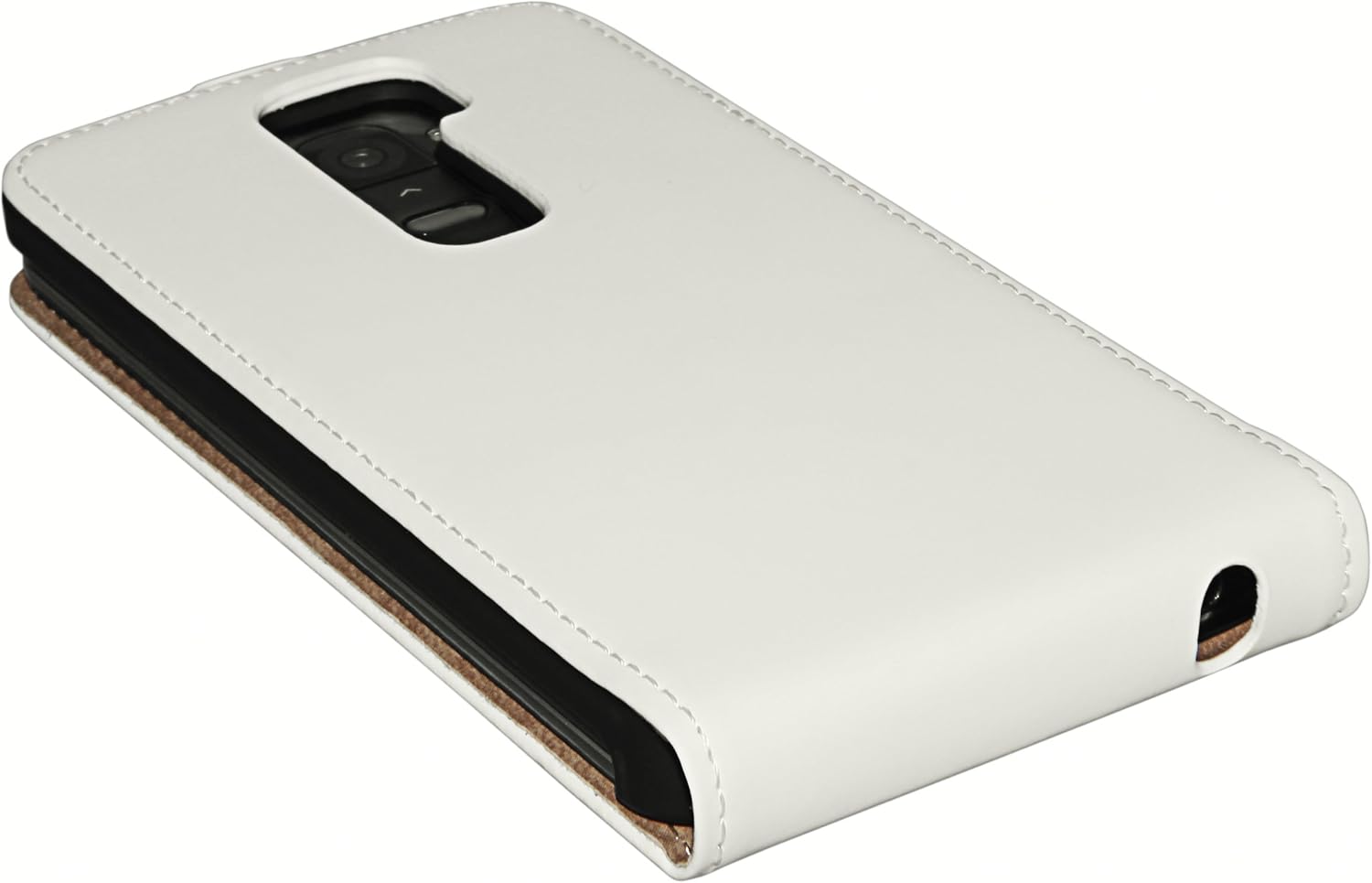 mumbi Genuine Leather Flip Case Compatible with LG G2 White