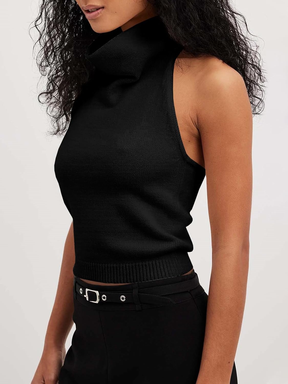 Langwyqu Womens Turtleneck Sweater Vests Sleeveless Knit Halter Tank Tops Sexy Loose Cami Shirts - Image 2