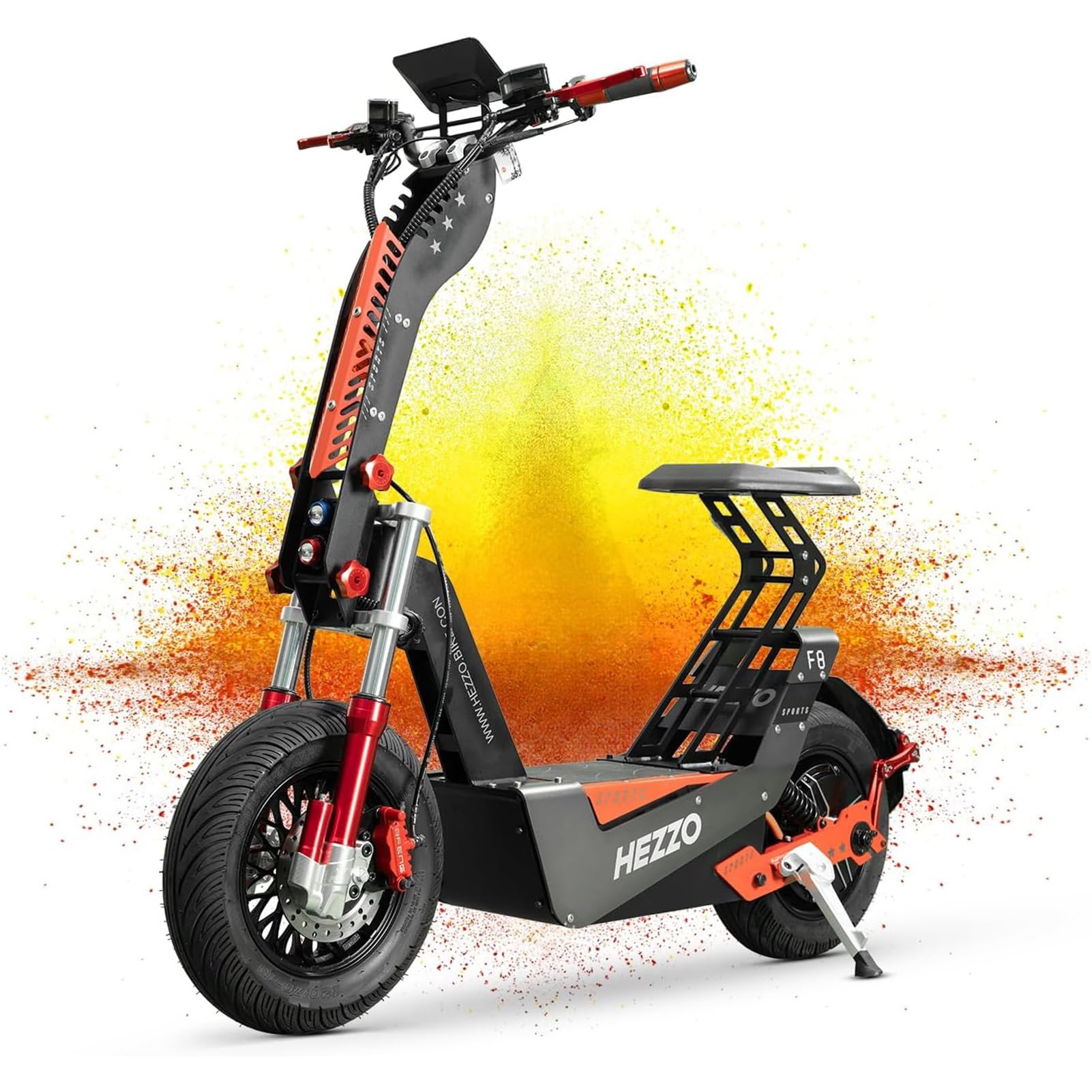 Electric Scooter 72V 8000W Motor 16” Solid Fat Tire Off-Road with Seat NFC Dual Brake System 50Ah 21700 Li-Ion Battery Range 85Miles Foldable Adult Electric Scooter