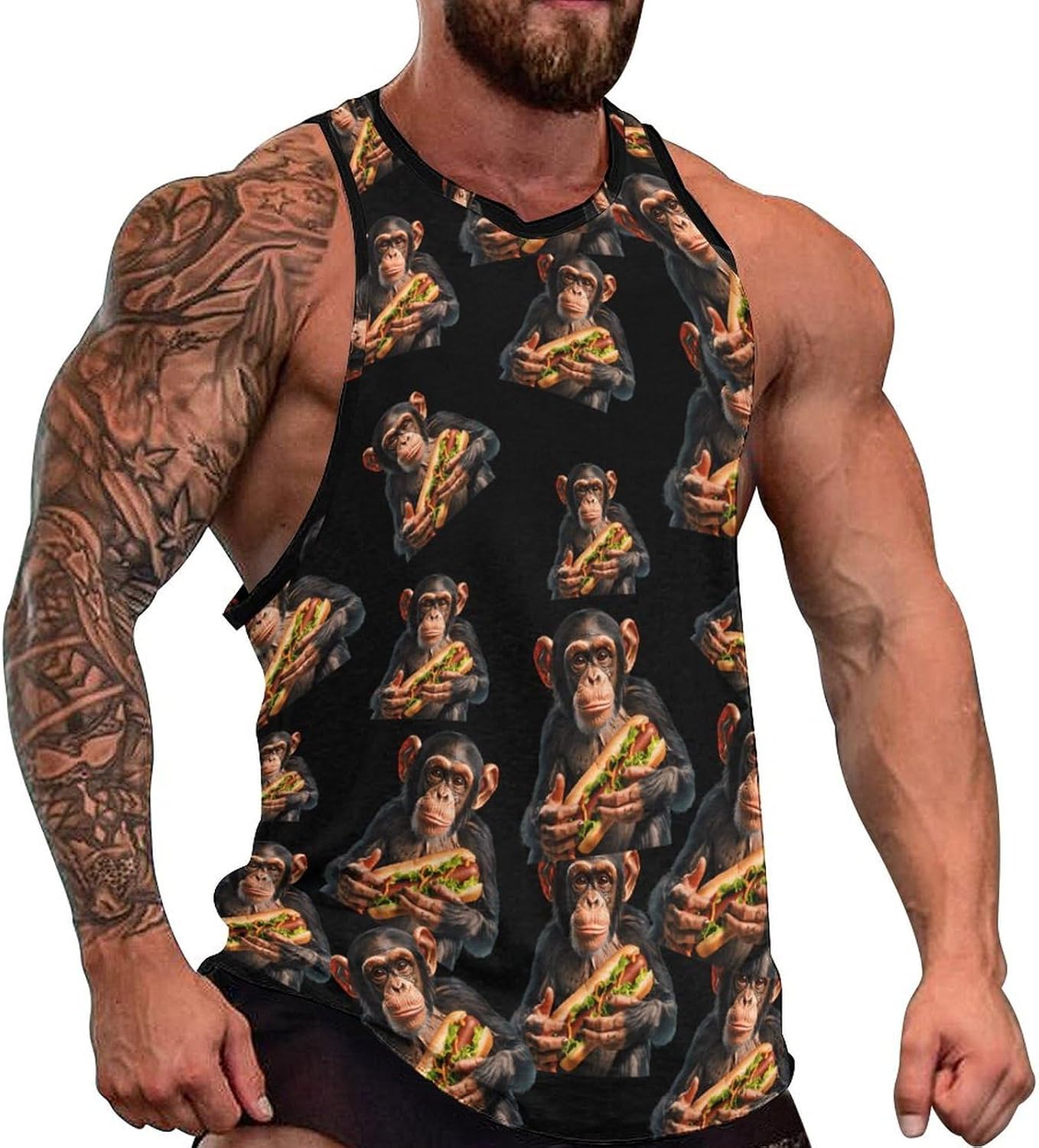 Monkey And Hot Dog Men's Tank Tops Sleeveless Muscle Shirts for Men Lightweight Vest Crew Neck T-Shirts