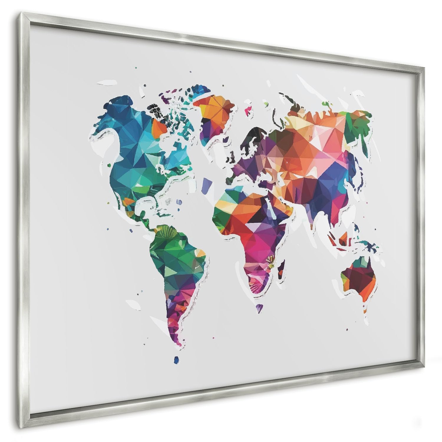 Lavagna Magnetica 100x70 cm | con Cornice Argento | Mappa Del Mondo | Montaggio Facile | Per Magneti | Bacheca Calamite | Per Collezionisti | Pannello Metallico