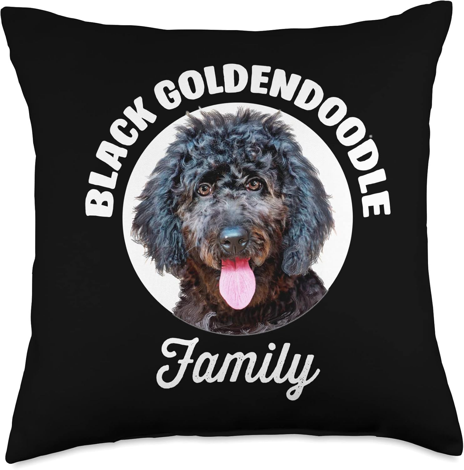 Black Goldendoodle Dog Family Throw Pillow