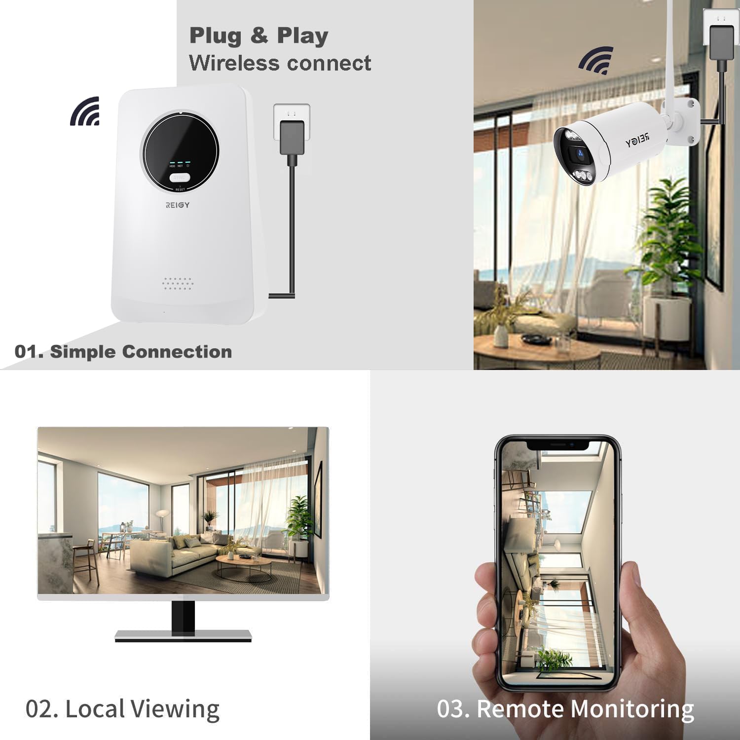 REIGY NVR WiFi 10CH Compatible Uniquement avec Les caméras, Peut connecter jusqu'à 10 caméras