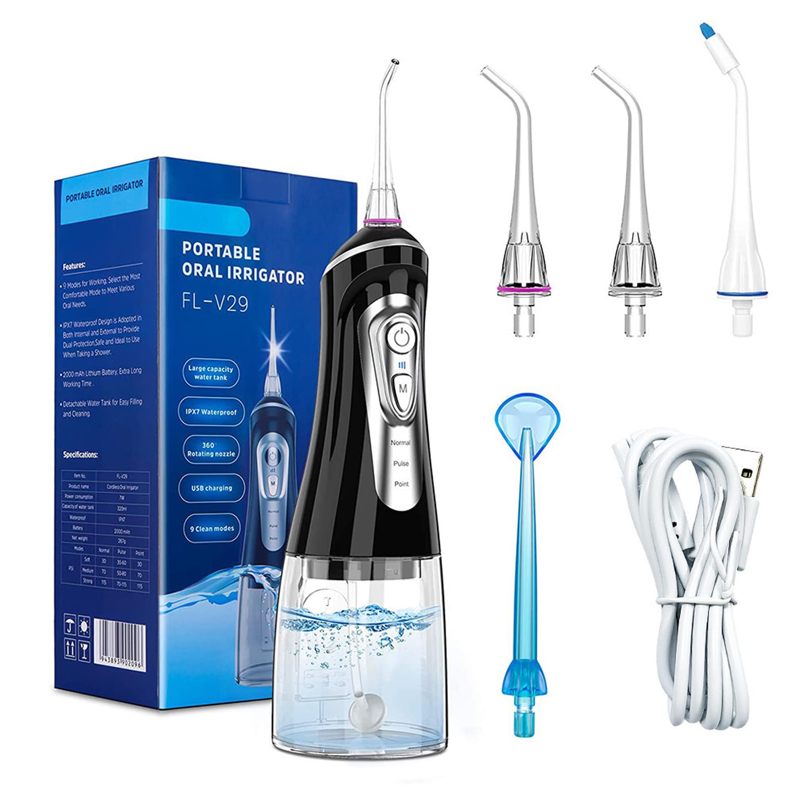 Dentaire Power Flosser Sans Fil,9 Vitesses de Nettoyage,4 Buses Multifonctionnelles, 30-115psi,Batterie au Lithium 2000mAh,Nettoyage Efficace Des Dents (Pink)