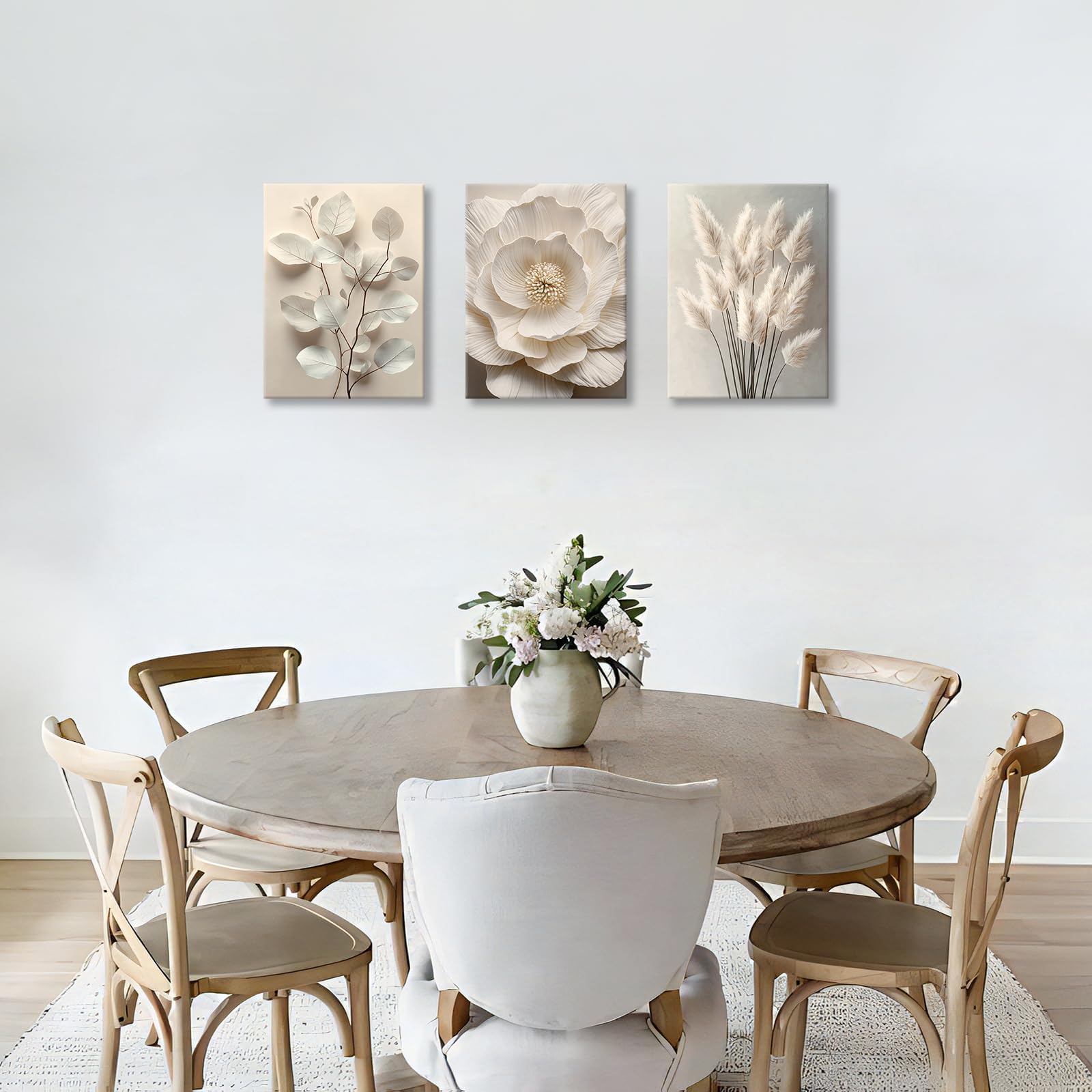 Cuadros de pared en lienzo modernos, pósteres decorativos de flores beige de 20x30 cm