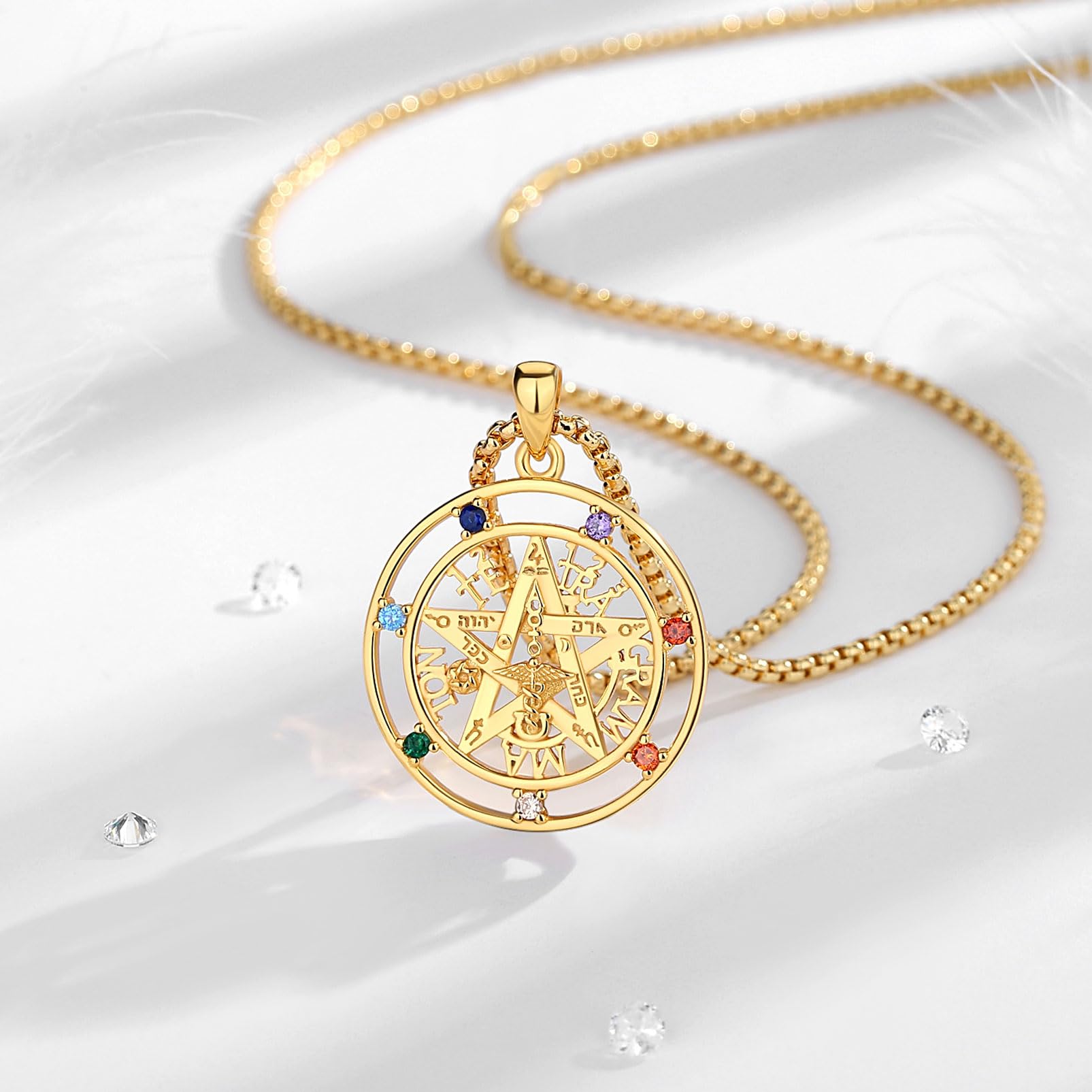 Collar Pentagrama para Mujer Hombre Plata de Ley 925, Colgantes Vintage Tetragrammaton Collares, Joyería Amuleto Pentagrama Regalo para Mujer Hombre Madre Padre Novio, 61CM