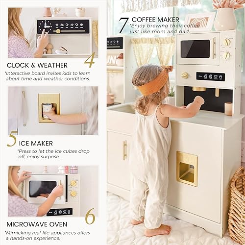 Miniatura 4 de Tiny Land Juego de cocina para niños, juego de cocina de juguete con muchas características de juego, nueva cocina moderna de madera para niños