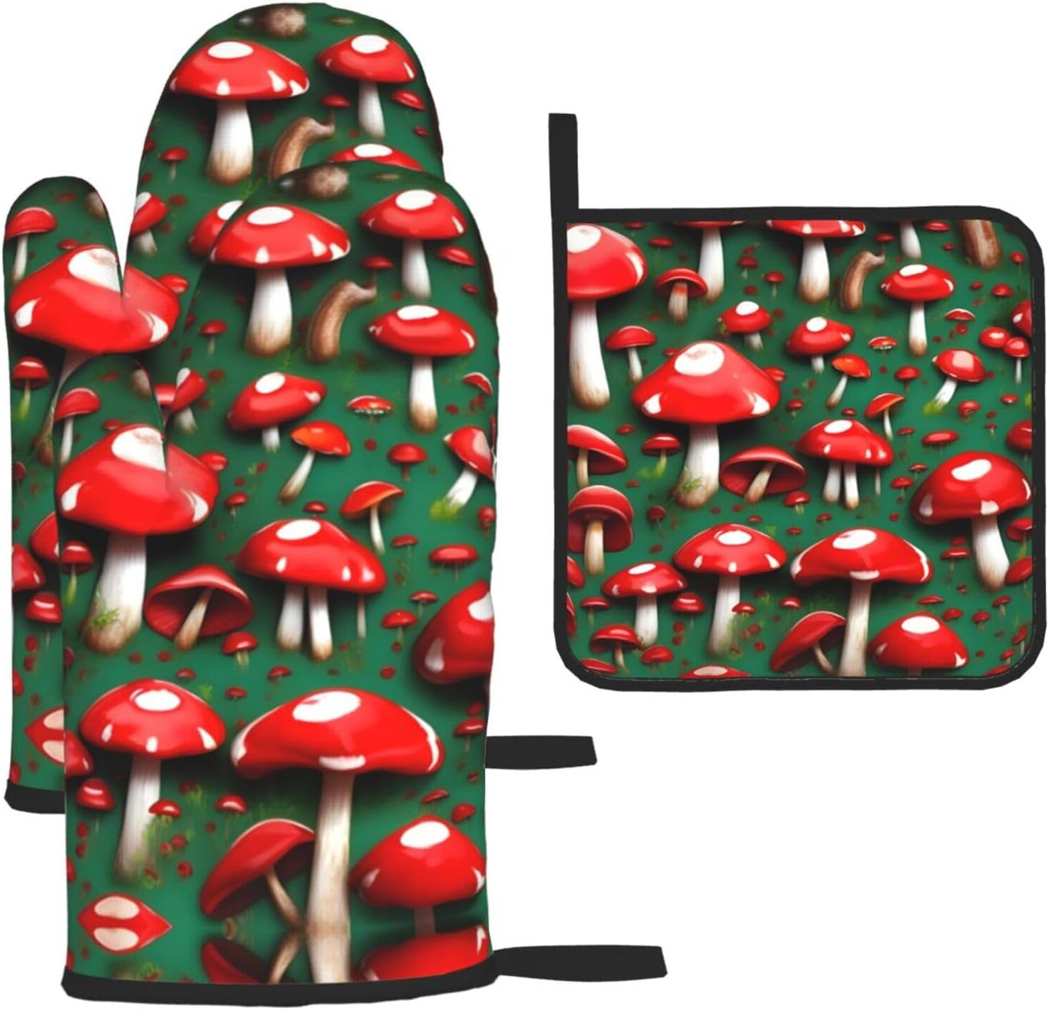 Red Cap Mushrooms Print Heat Resistant Microwave Gloves, Used for Baking, Cooking, and Fashion Kitchen Essentials