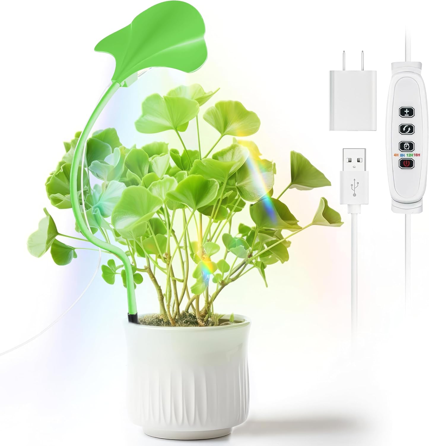 V.C Formark Small Grow Lights for Indoor Plants - Full Spectrum Leaf Shaped LED Plant Light with 4/8/12/18H Timer & Dimmable, Safe for Succulents/Herbs/Potted Small Plants