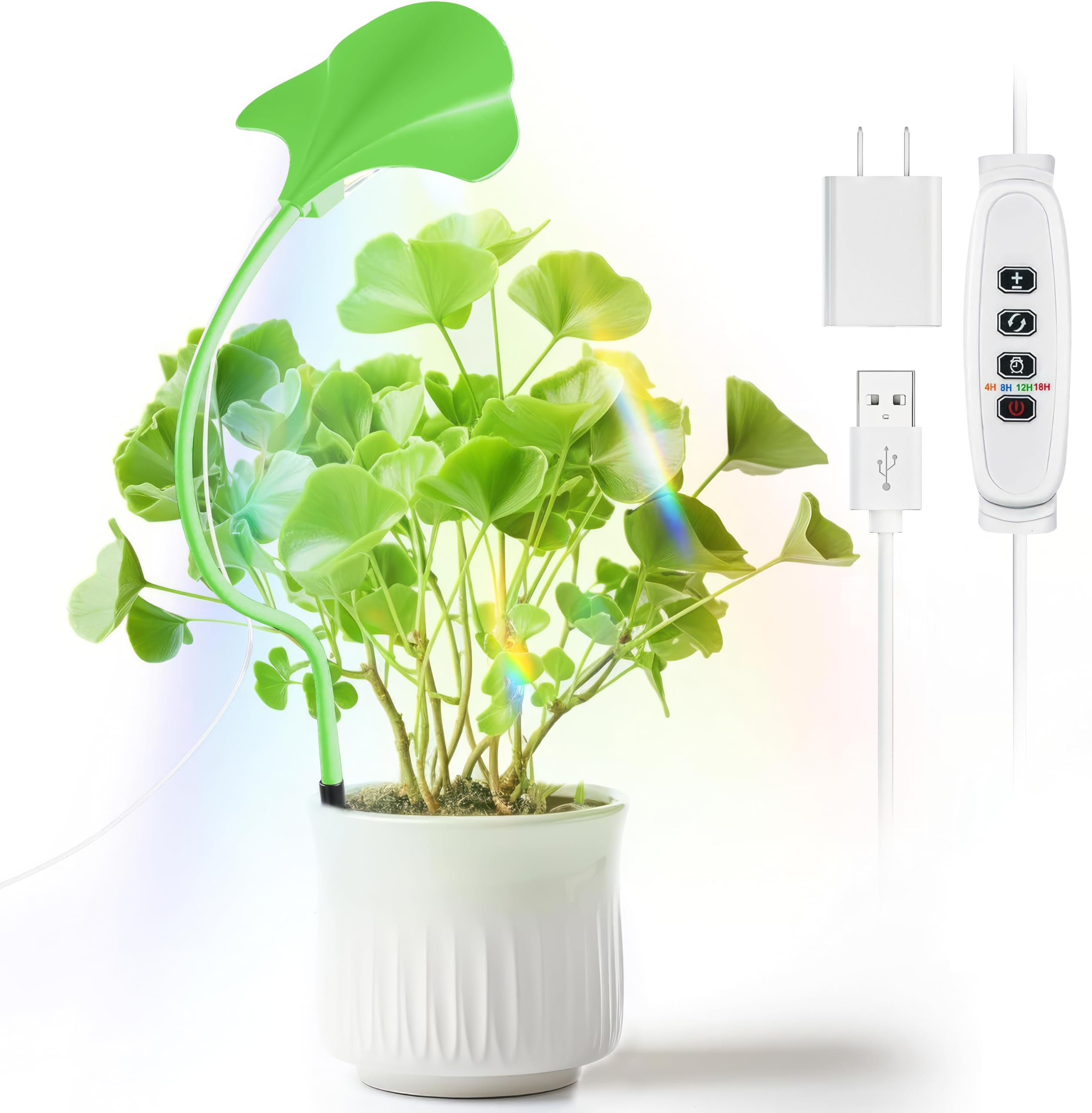 V.C Formark Small Grow Lights for Indoor Plants - Full Spectrum Leaf Shaped LED Plant Light with 4/8/12/18H Timer & Dimmable, Safe for Succulents/Herbs/Potted Small Plants
