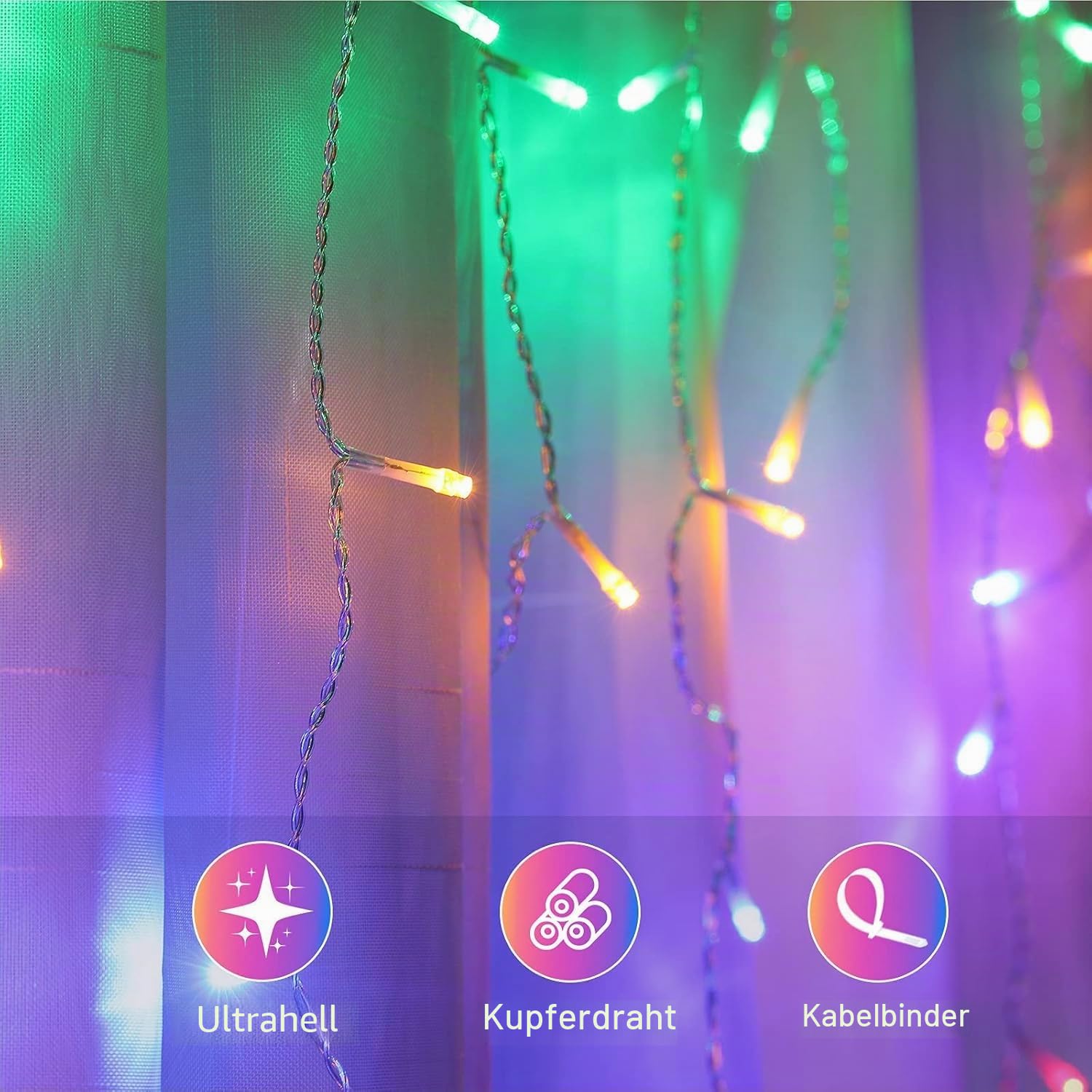 GlobaLink 400 LED Lichterkette Eisregen, 10M Lichtervorhang Außen erweiterbar Regenlichterkette Eiszapfen IP44 Lichterkette außen und Innen Deko für Dach Balkon Weihnachten Party Hochzeit - Bunt | Lichtervorhang Außen erweiterbar mit Timer und 8 Modi, IP4