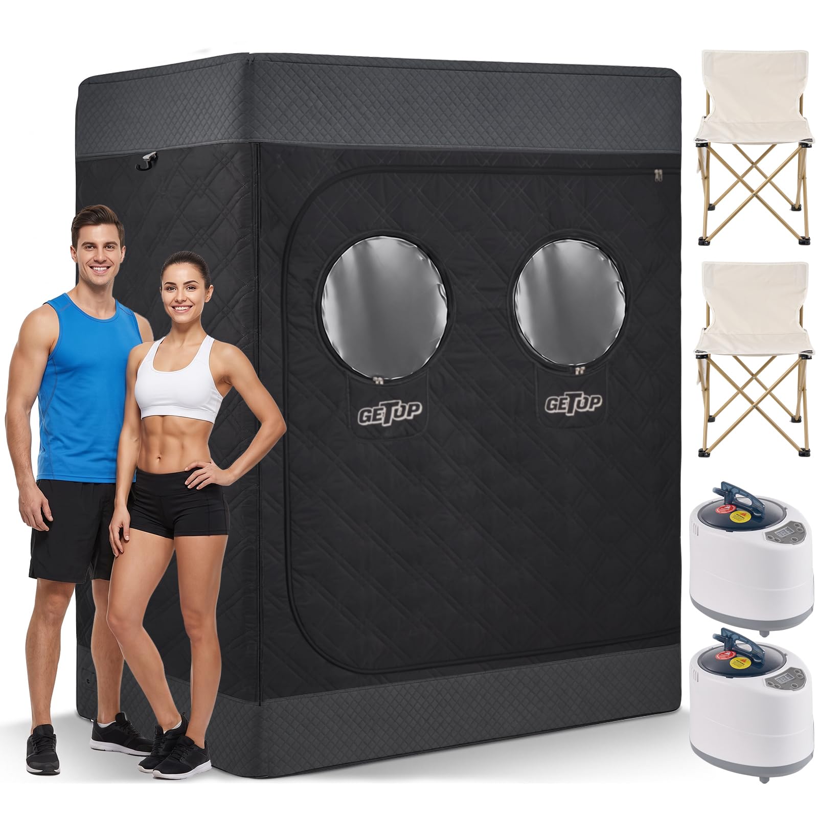 GETOP Portable Steam Sauna Box for Home, 2 Person Sauna Tent with Steamer | 9 Heat Levels…