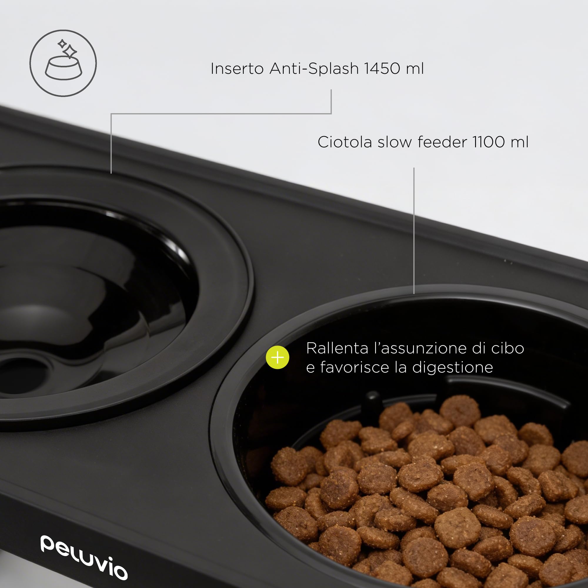 LEVEE Ciotole Rialzate per Cani Piccoli, Medi e Grandi, Ciotole | Regolabili in Altezza con 5 Livelli, Supporto in Metallo Stabile, Slow Feeder 1100 ml e Ciotola Acqua 1450 ml, Anti Schizzo