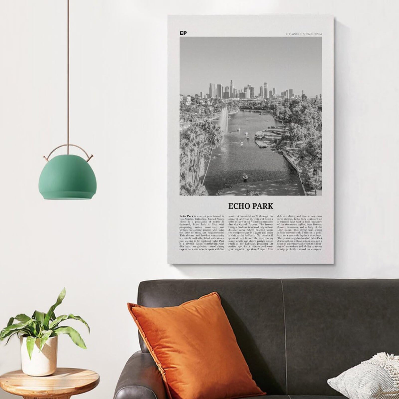 LZTEN Echo Park Print Schwarz-Weiß-Ansicht, Echo Park Wandkunst, Echo Park Poster, Echo Park Foto, Echo Park Wanddekoration, Los Angeles, Kalifornien Leinwand Wand