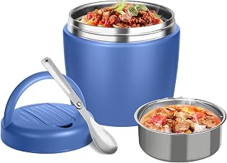 Thermo for Hot Food 40oz, Vacuum Insulated Food Jar for Adults, Stainless Steel Soup Thermo Wide Mouth Leakproof Lunch Containers with Spoon for School Office (Blue)
