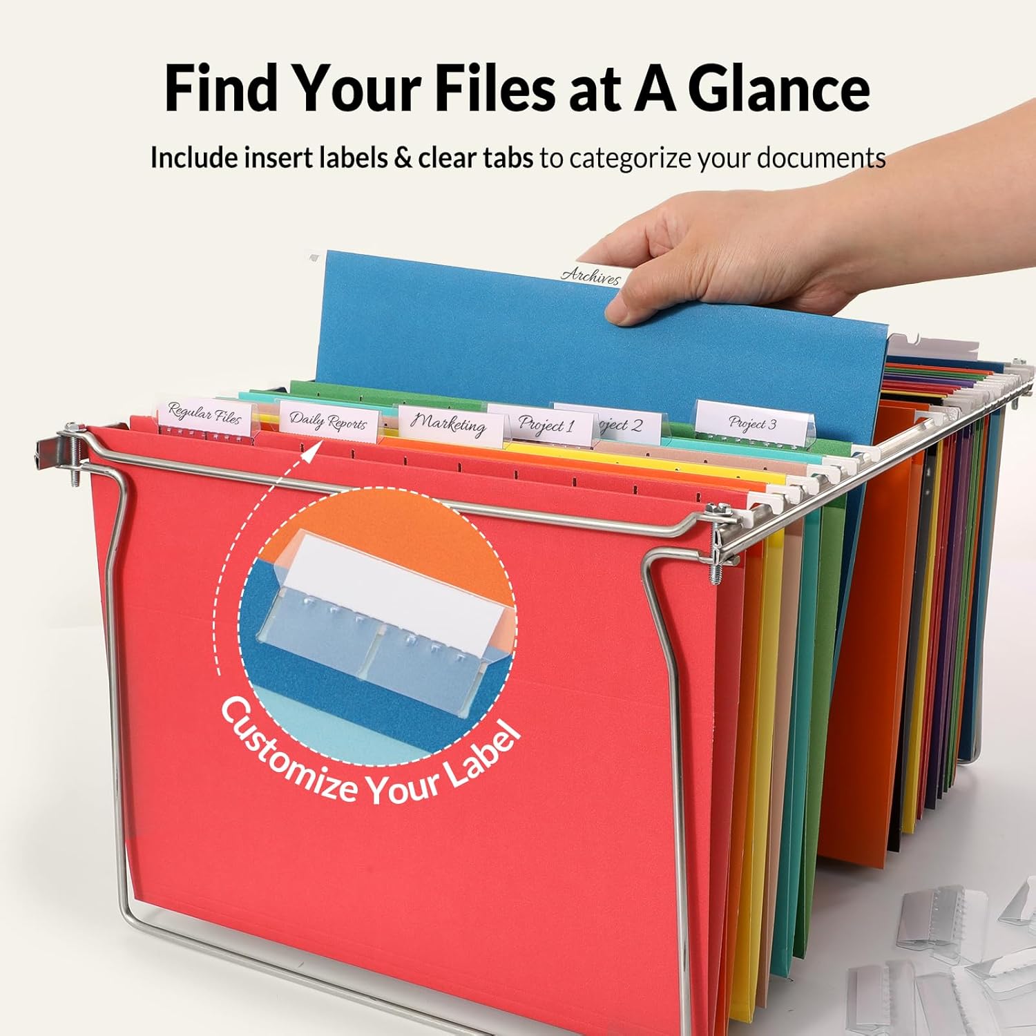 SUNEE Hanging File Folders, 50 Pack Letter Size Hanging File Folders with 1/5-cut Tabs, Stay Organized for Your Home and Office Bulk File, Documents and Paper,10 Assorted Colors - Image 2