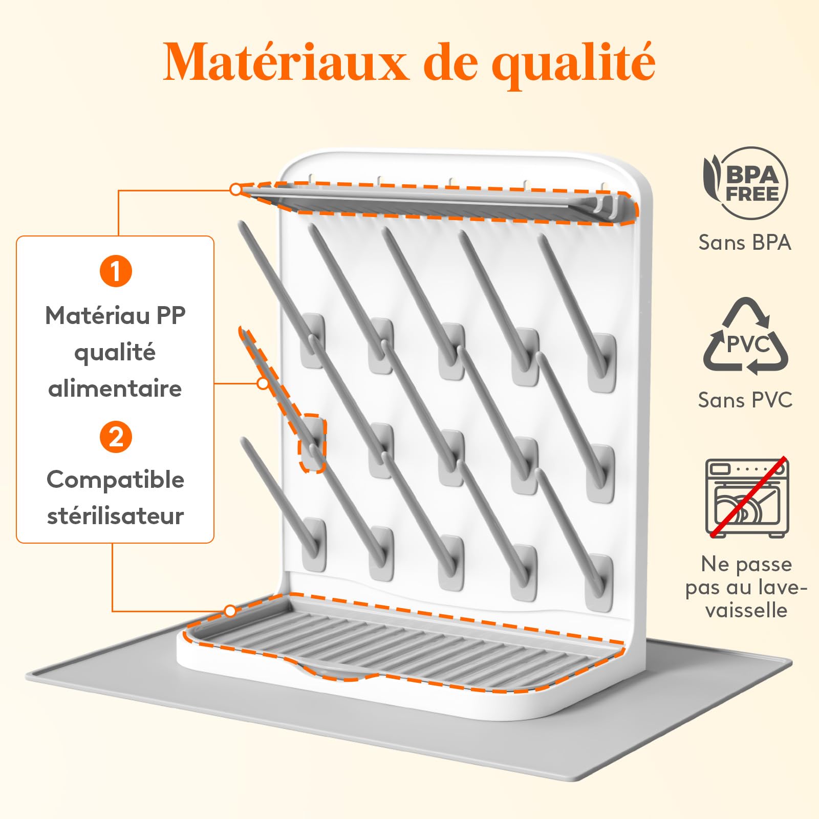Lifewit Grand éGouttoir à Biberons avec Tapis de Drainage, éGouttoir Vertical à 15 Crochets avec BoîTe à TéTines Amovible, Adapté Aux Pailles sous Pression et Aux Accessoires de Tire-Lait