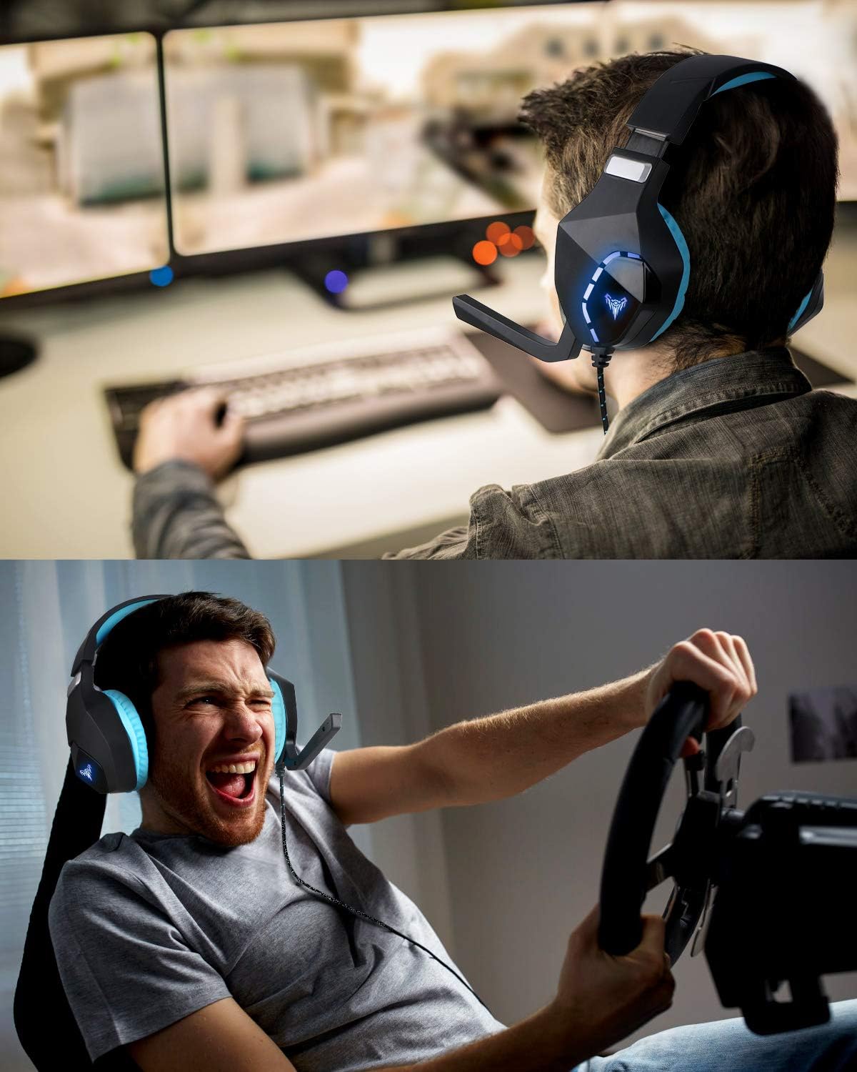 Gaming Headset, Giaride Gaming Headphones Surround Stereo with Mic Soft Memory Earmuffs Noise Cancelling LED Lights Volume Control for PS4 Xbox One, PC, Mac, Smartphones, Nintendo Switch Games