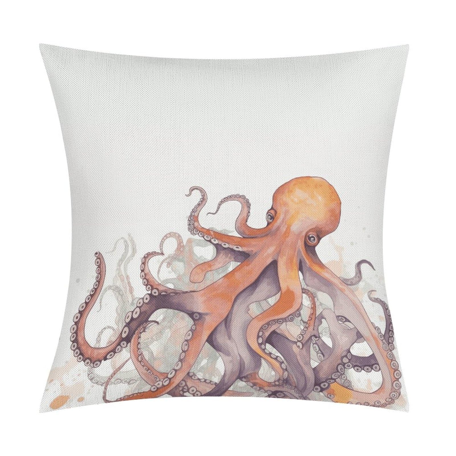 LZQPOEAS Octopus Tentacles Throw Pillow Covers, Waterproof Faux Linen Pillow Cases with Invisible Zipper, Decorative Square Cushion Covers for Sofa Couch Living Room Bedroom 18x18 Inch