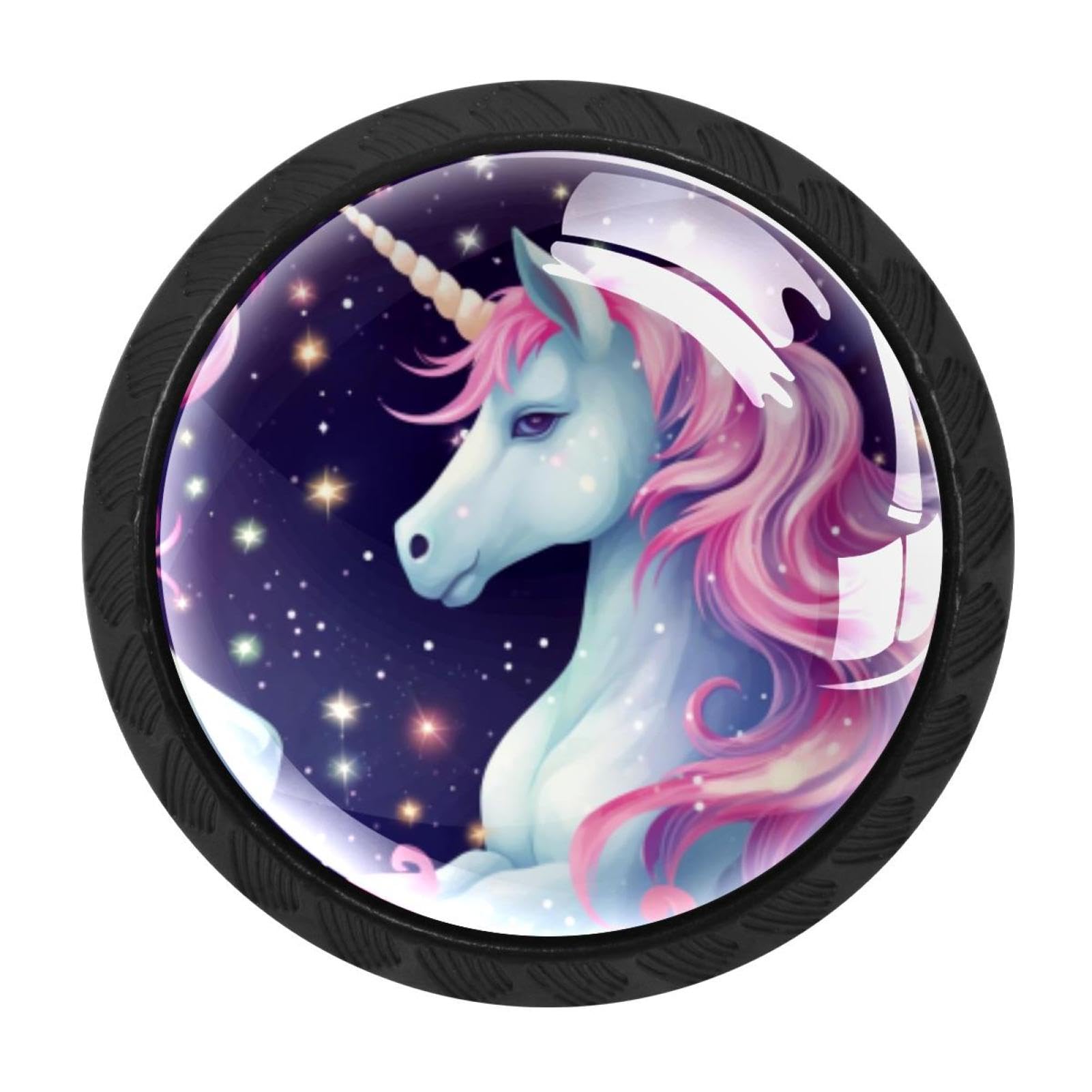 Chenzzzz Multicolored 04 4 Pieces Starry Unicorn Drawer Knobs, 35Mm Black Kitchen Cabinet Knobs, Drawer Pulls And Knobs, Glass Cabinet Hardware Single Hole Knob For Cabinets And Drawers Round