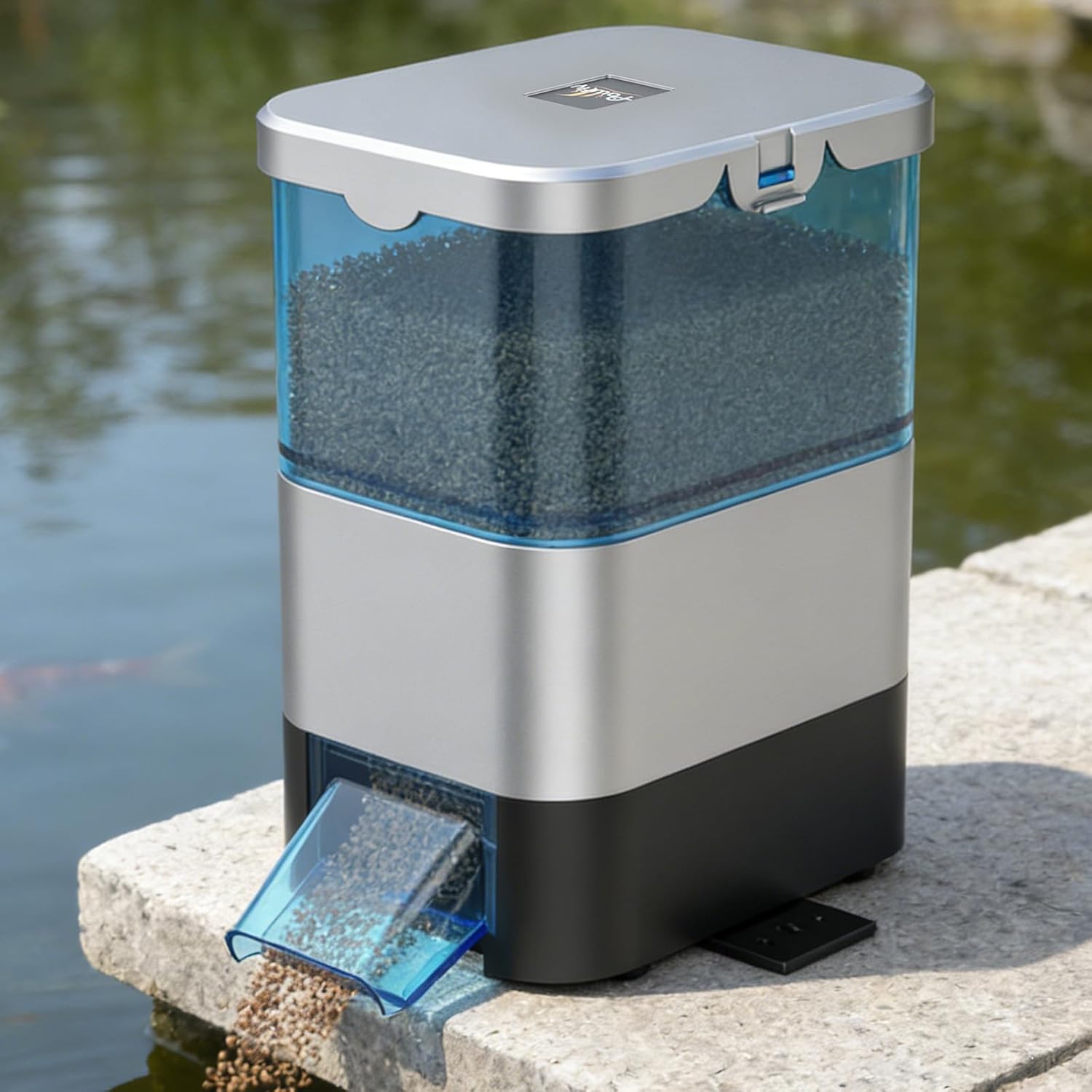 Pawfly Automatic Fish Feeder for Pond, 2.8 L Large Capacity Pond Fish Feeder with Timer, Adjustable Auto Fish Food Dispenser, Moisture-Proof Outdoor Koi Fish Feeder, Battery Powered (Not Included)