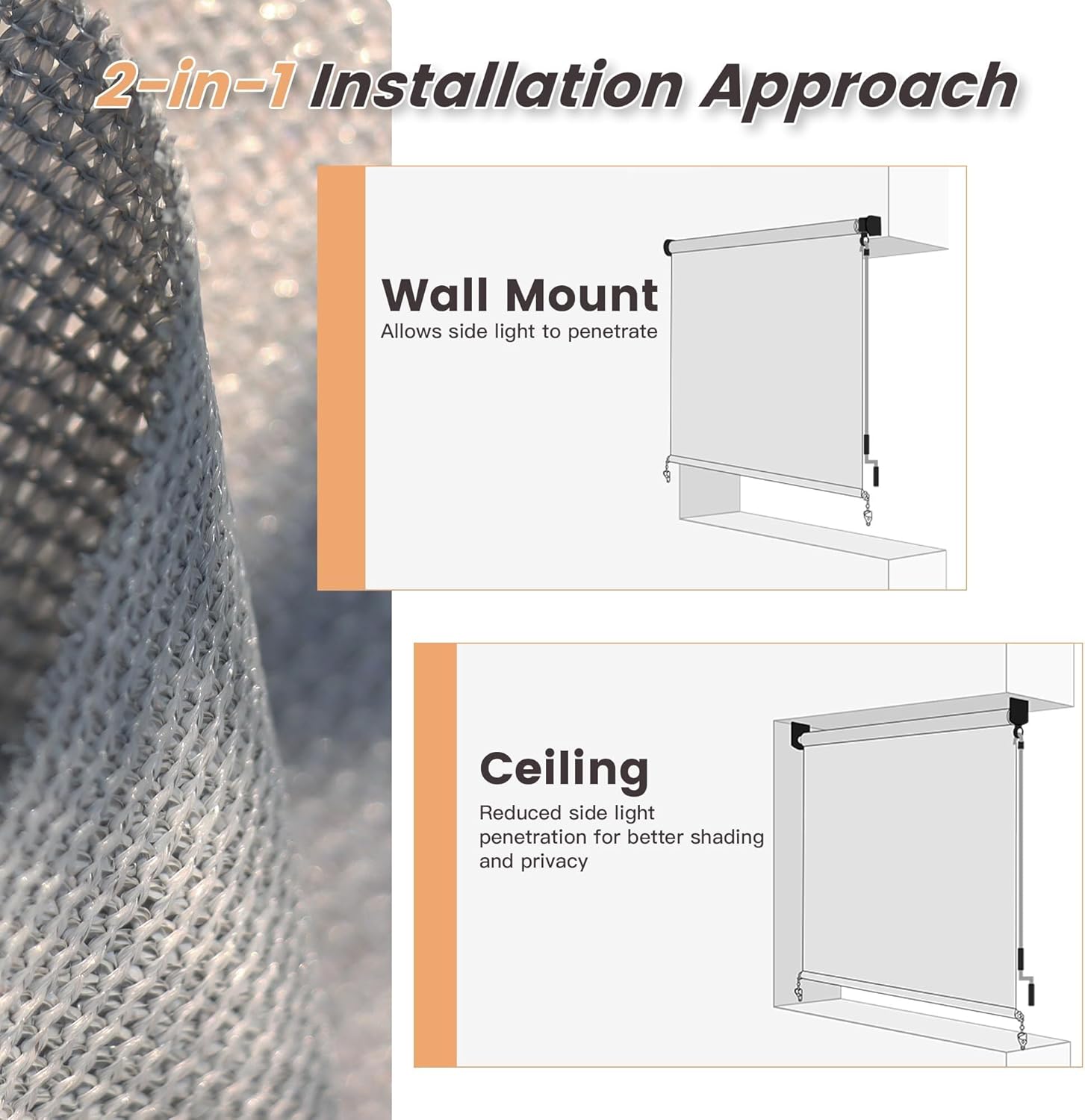 VICLLAX Outdoor Roller Shade (8' W×8' L), Patio Cordless Roller Blinds, Exterior Roll Up Shade with Spliced Design for Patio Porch Gazebo, Grey