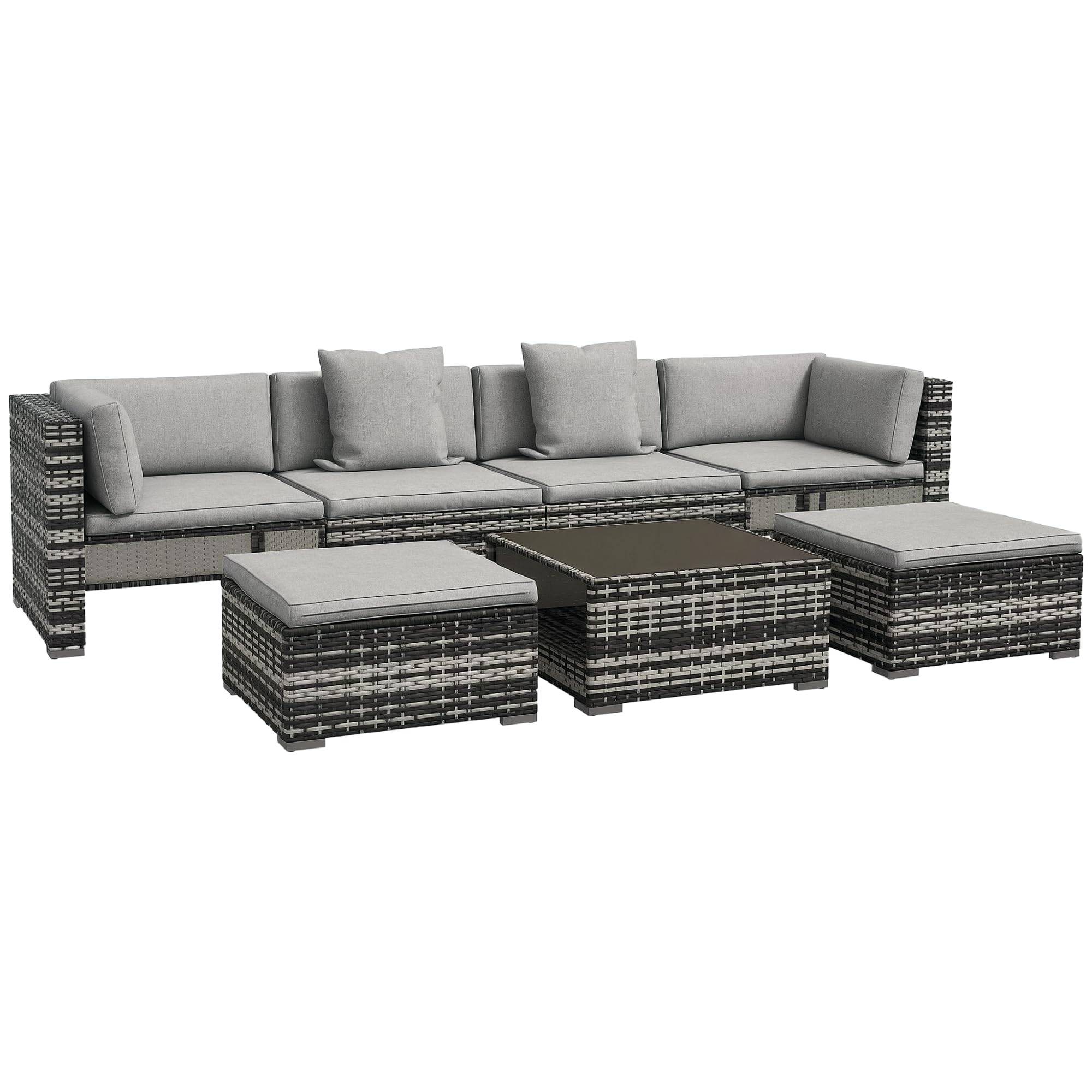 Outsunny 7 Pieces PE Rattan Garden Sofa Set Patio Furniture Set Mixed Grey