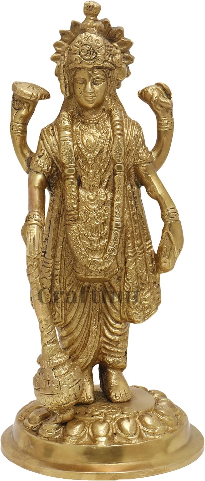CRAFTHUT Brass Lord Vishnu Idol – Handmade Narayan Statue with Club for Home Temple, Pooja, Vastu & Auspicious Gifting (3.5 x 3.5 x 7 in) 850g