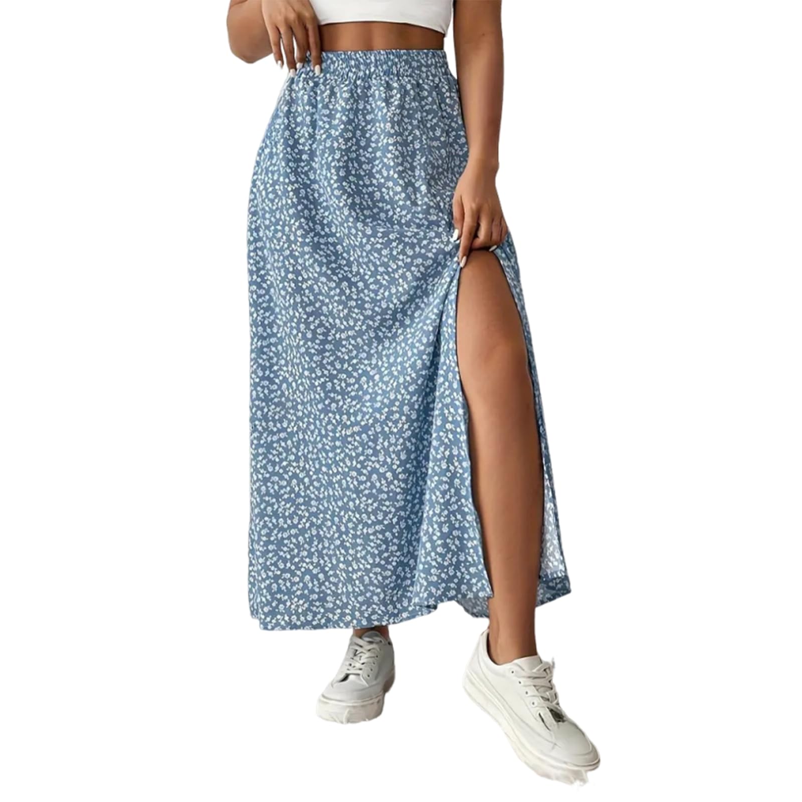 Floral Skirts for Women Casual High Waisted Maxi Skirt Summer Swing Trendy Beach Boho Side Slit Flowy A