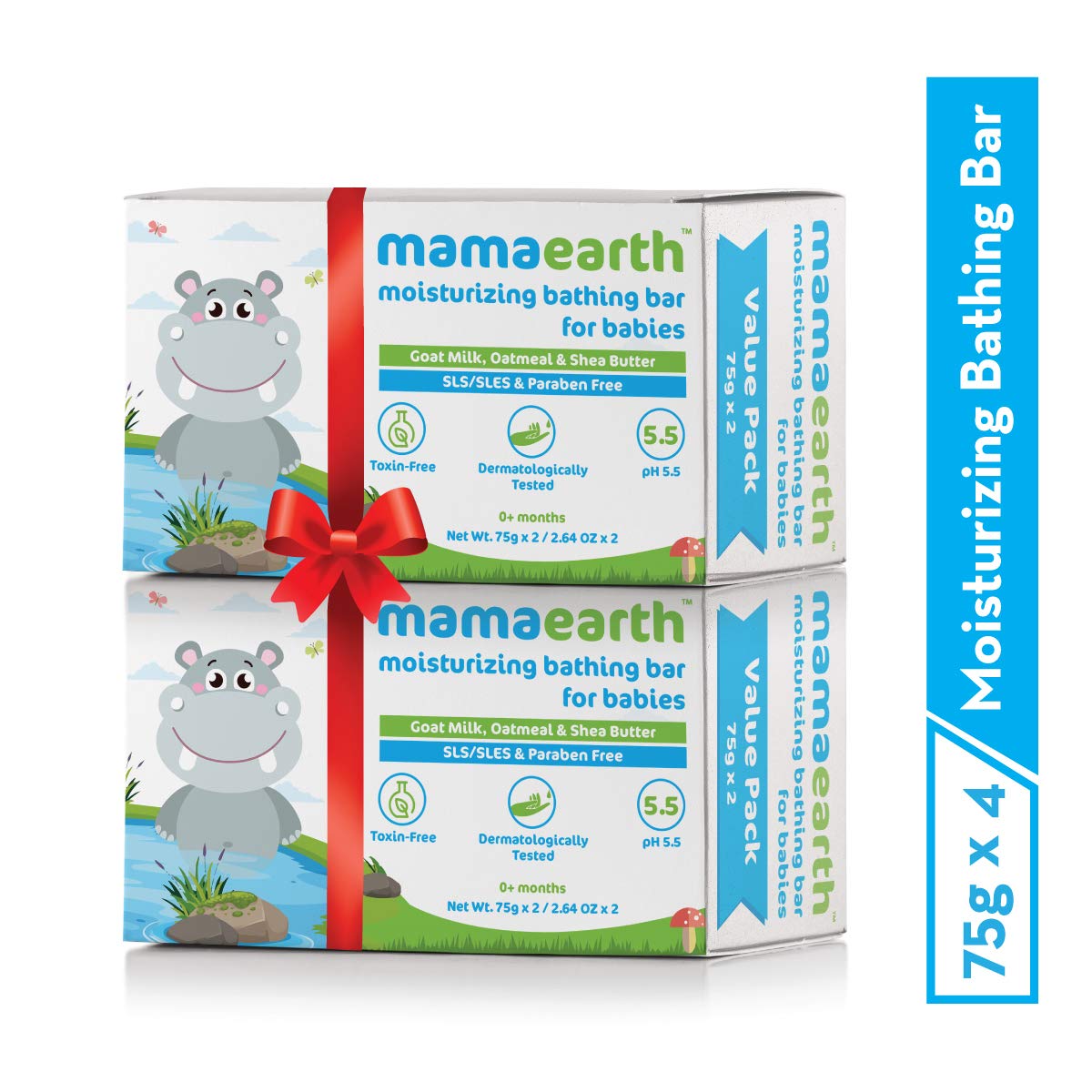 Mamaearth Moisturizing Baby Bathing Soap Bar | With Goat Milk, Oatmeal & Shea Butter | Gently Cleanses & Nourishes Skin | Dermatologically Tested | Tear-Free, Safe for Newborns | 75g Each (Pack of 4)