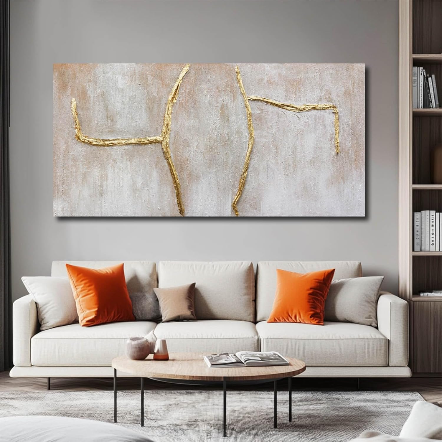 XIANSHOU Large Wall Art Canvas Pictures Gold Artwork Pink Wall Decor For Living Room Abstract Poster Arts for Office 29"x58"