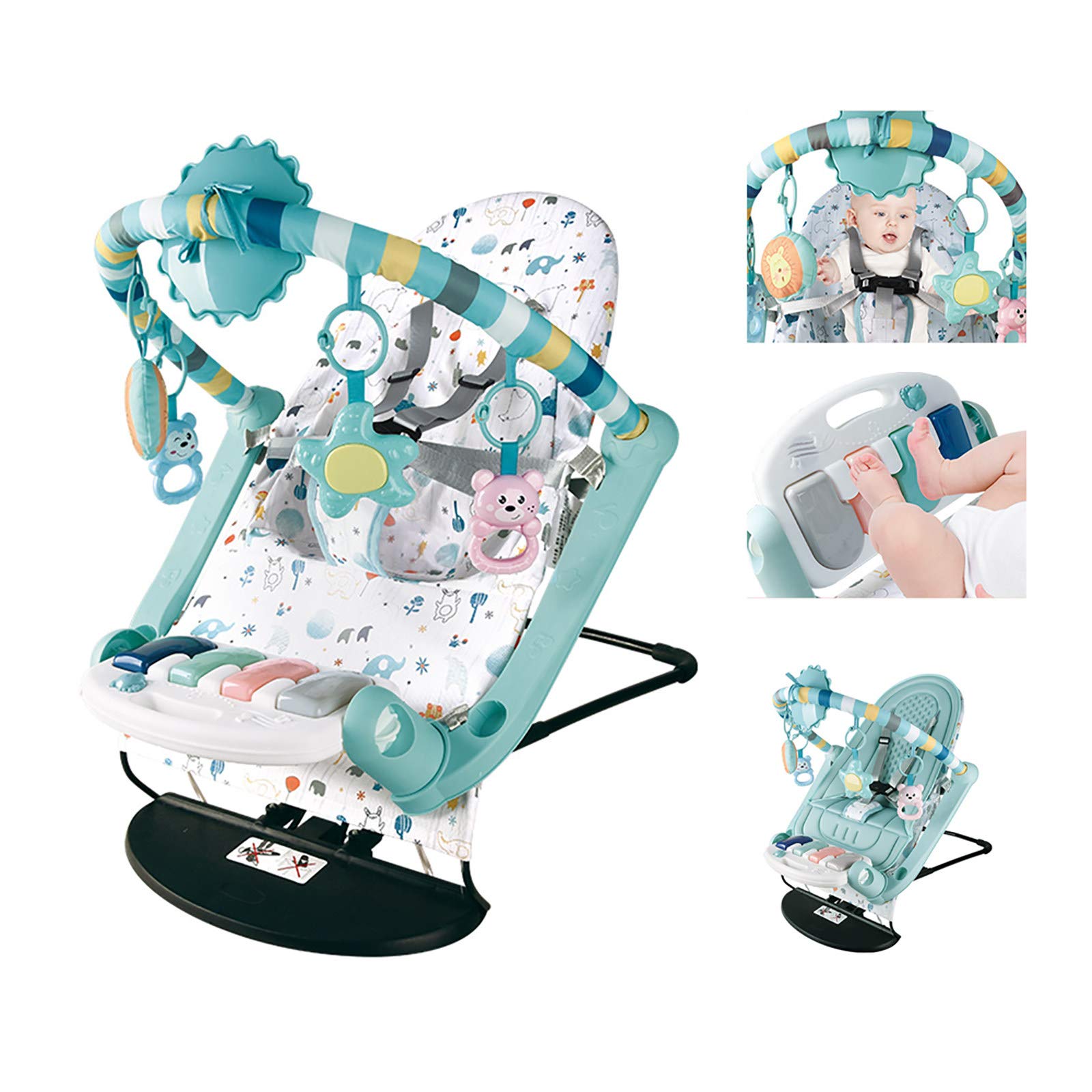 Baby Electric Rocking Chair, Baby Swing Bouncer with Pedal Piano, 4 Levels Angle Adjustment,Bionic Design, Portable Folding, Safe And Comfort, No BPA, for 0-18 Months Babies