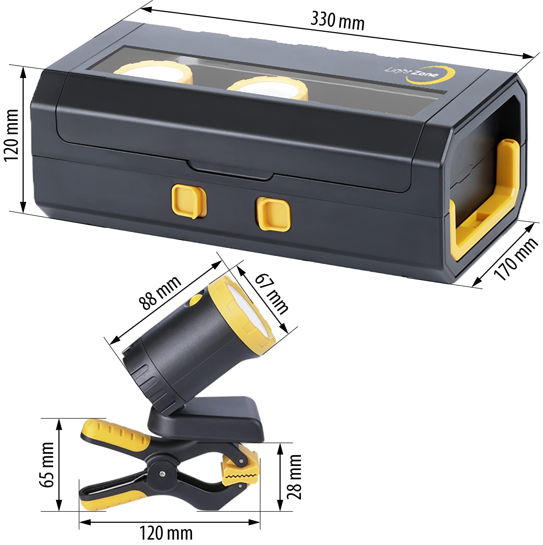 Northpoint LED 3x KFZ Arbeitsleuchten Inspektionslampen mit integriertem 2000mAh Akku 3er-Set mit Ladekoffer 2 Tischklemmen Magnethalterung