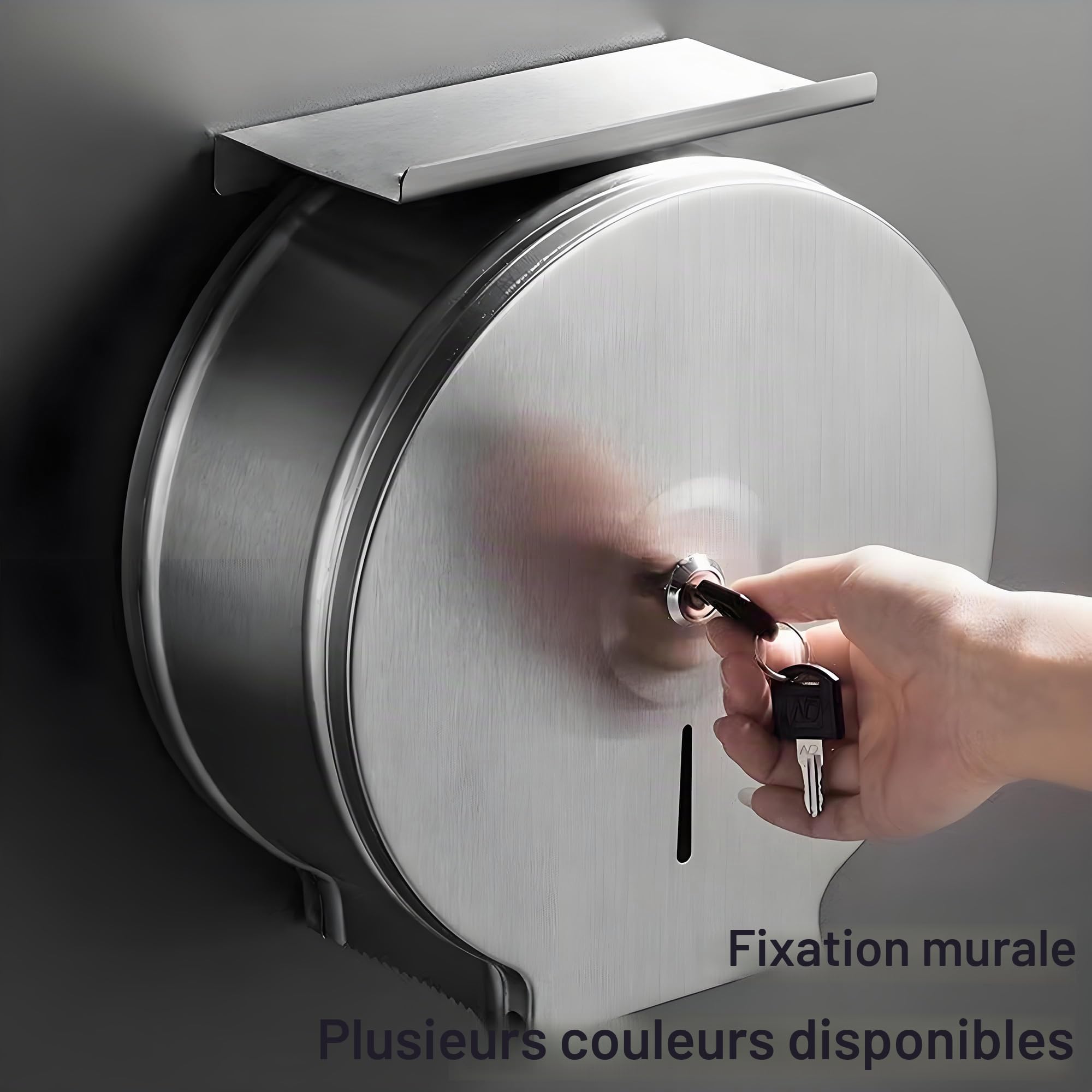 NICEME Distributeur de Serviettes en Acier Inoxydable verrouillable - Porte-Papier Toilette Professionnels - Diamètre 255mm Broche 40mm - Argenté