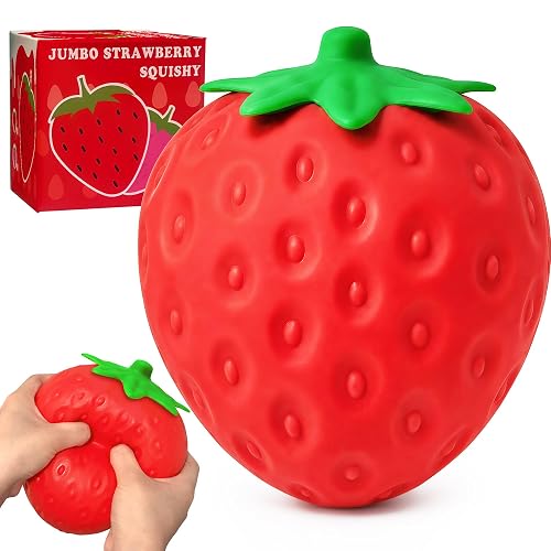 Strawberry Squishy Squeeze Toy, Giant Jumbo Realistic Strawberry Stress Relief Toy for Adults, Dough Stress Ball Sensory Fidget for Anxiety Relief Party Favors Goodie Bag Fillers Birthday Gifts