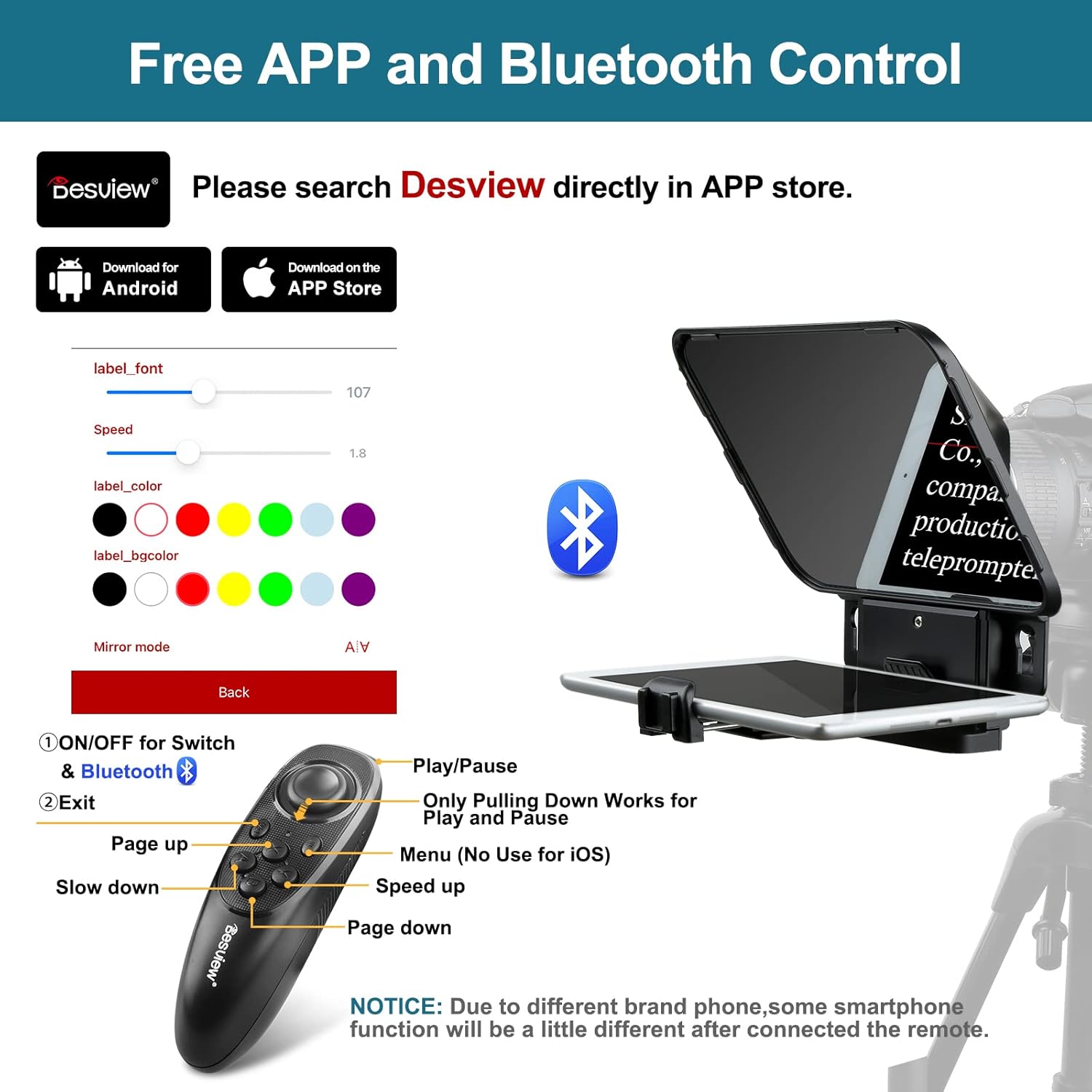 【Official】 Desview T3 Teleprompter, Teleprompters with Remote Control, Work with iPad Tablet Smartphone up to 11 inch,8 inch Glass, Support Wide Angle Lens, Great Partner for Live Streaming