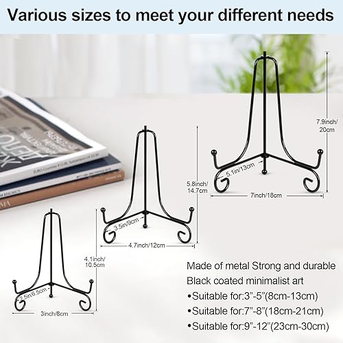 Miniatura 9 de vivinin Paquete de 6 soportes de placa para exhibición, soporte de placa de 4 pulgadas, soporte de marco de metal, soporte de marco y obras de arte,