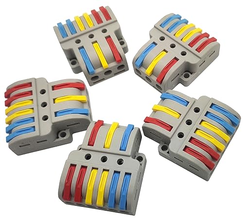 Conectores de cable, conectores de tuercas de alambre de palanca compacta, terminales de cable de 3 en 6 salidas para conexión rápida 28-12 AWG, 5