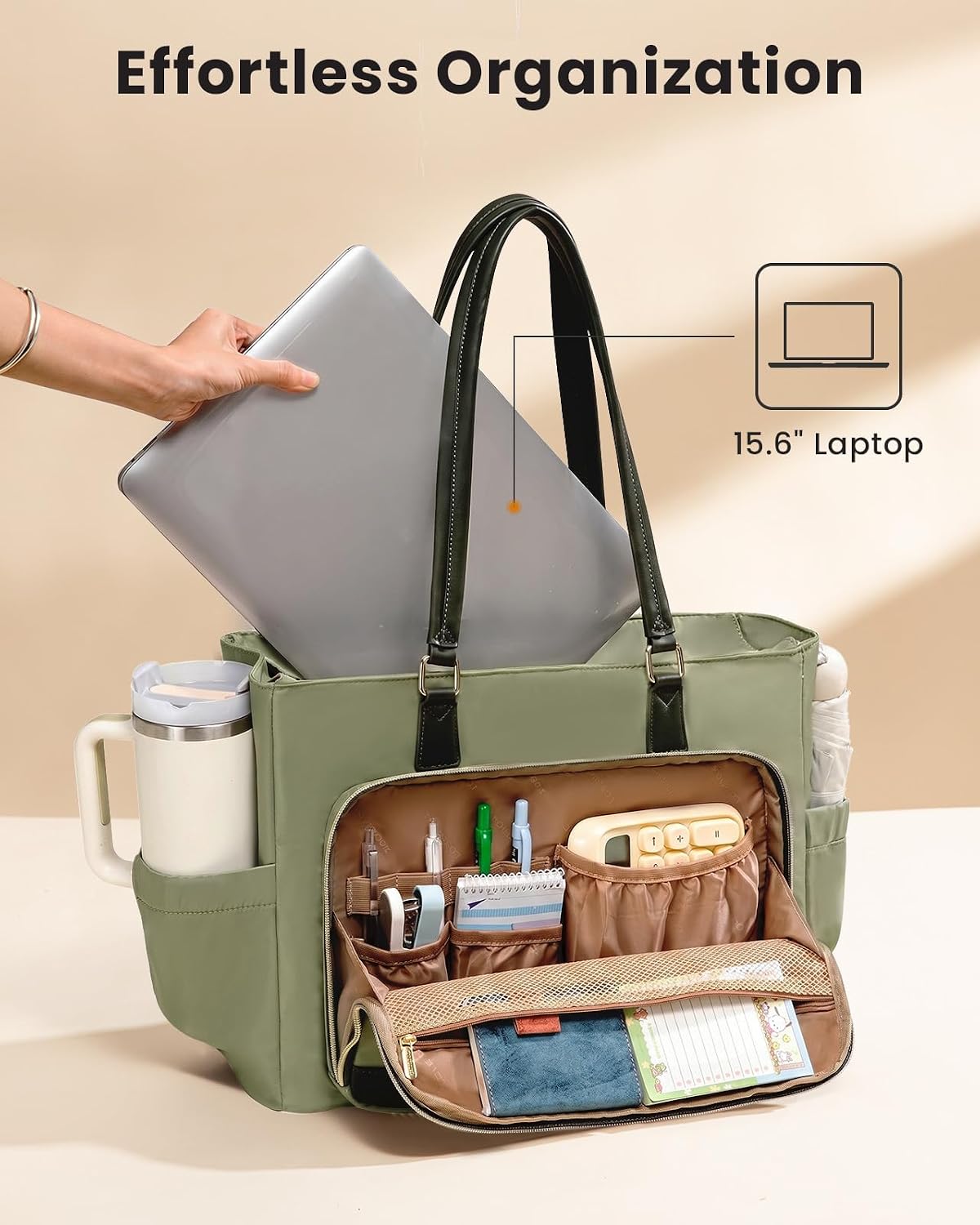LOVEVOOK Lunch Tote Bag for Women, Work bag with Insulated Lunch Compartment, 15.6 Inch Laptop bag with Cup Holder Large Lunch Bag Purse for Teacher, Nurse, Office, Travel, College, Daily image 2