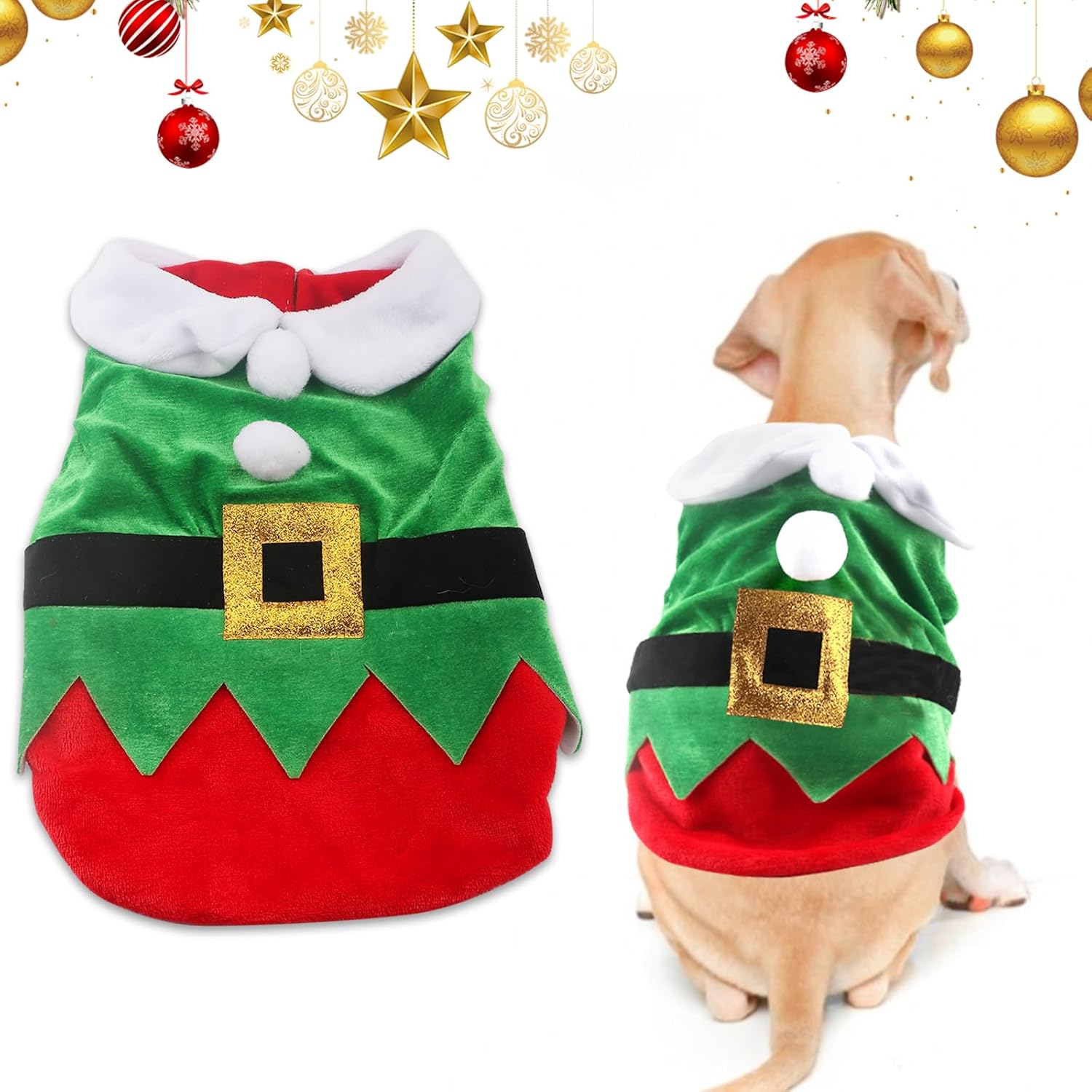 Threetols Dog Christmas Costumes Set, Christmas Pet Clothes Christmas Outfits Pet Santa Claus Suit Winter Hoodie Coat Clothes for Puppy Winter New Year Xmas Holiday Accessories Supplies（M）
