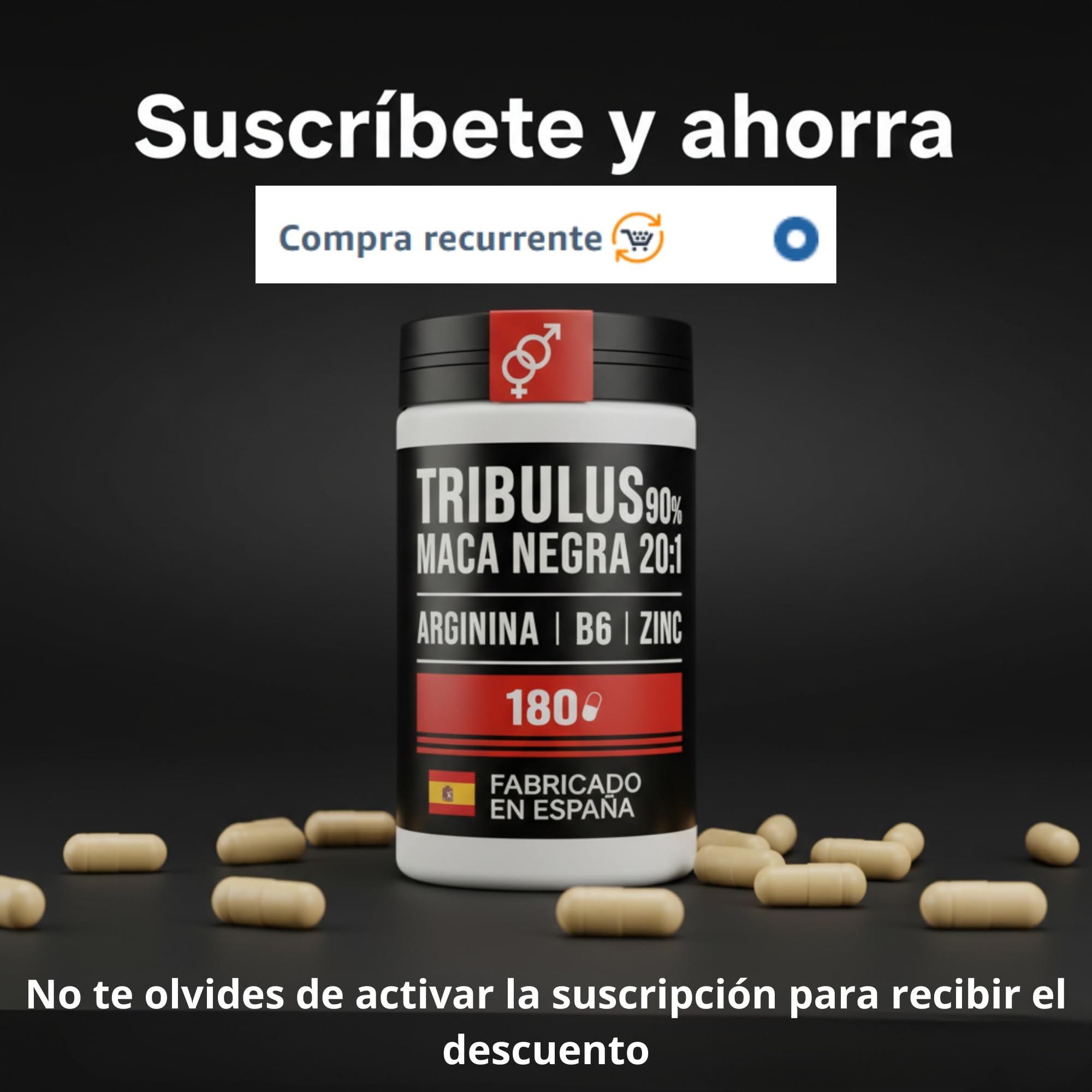 EUROPEA tribulus terrestris 180 Cáp - 90% tribulus maca testosterona - Con maca pura 20:1 Arginina B6 Zinc - Mejora la fuerza y resitencia - FABRICADO EN ESPAÑA