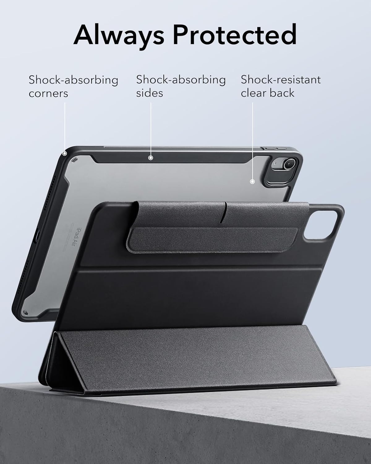 ESR for iPad Air 11 Inch Case M4/M3/M2 (2026/2025/2024), iPad Air 5th/4th Gen Case (2022/2020) 10.9 Inch with Pencil Holder, Removable Magnetic Cover, Vertical Stand, Rebound 360 Series, Black