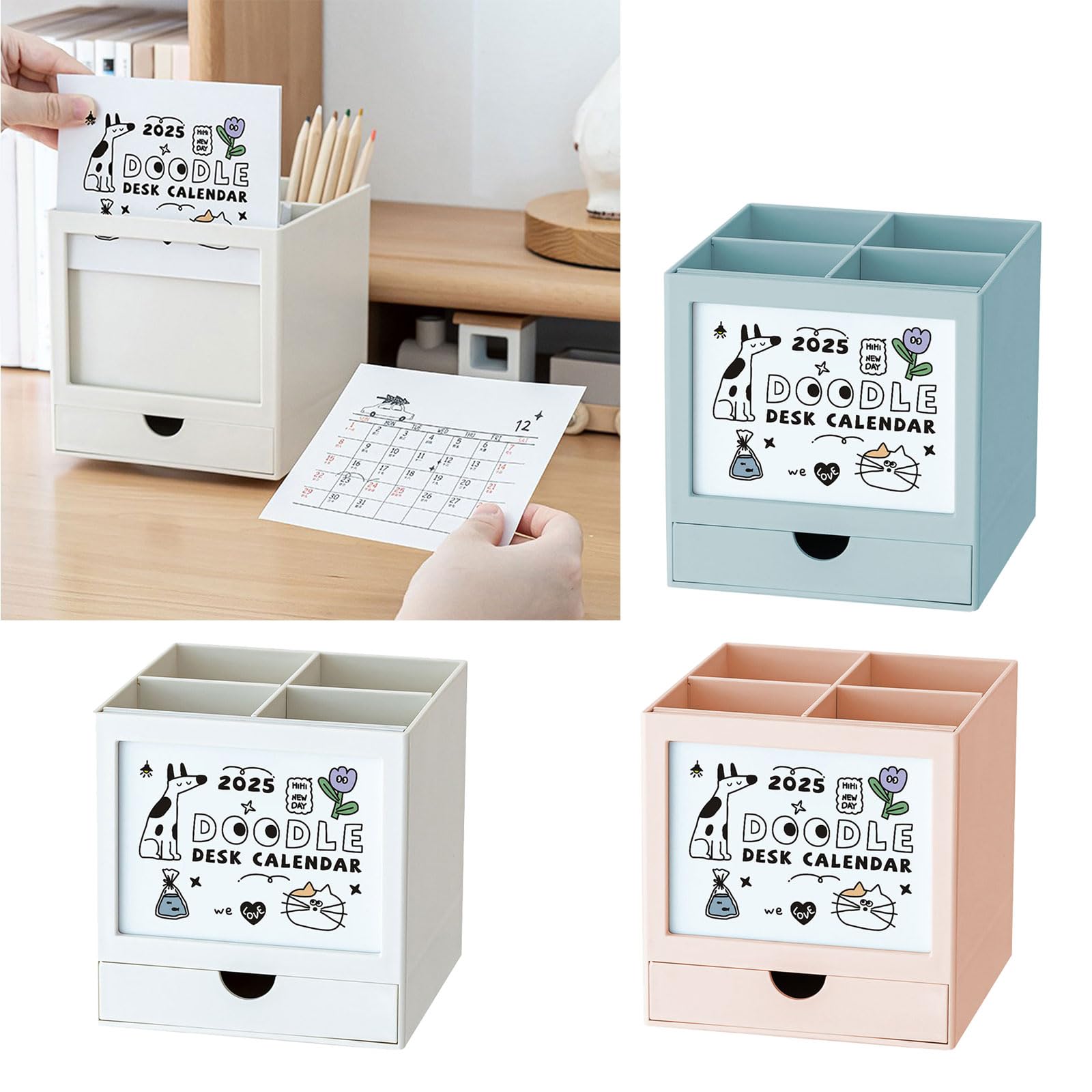 Porta Della Penna Da Scrivania Con Cassetto 2025 Calendario Mensile Porta Rotante A Rotazione Organizzatori Desktop Capacità Capacità