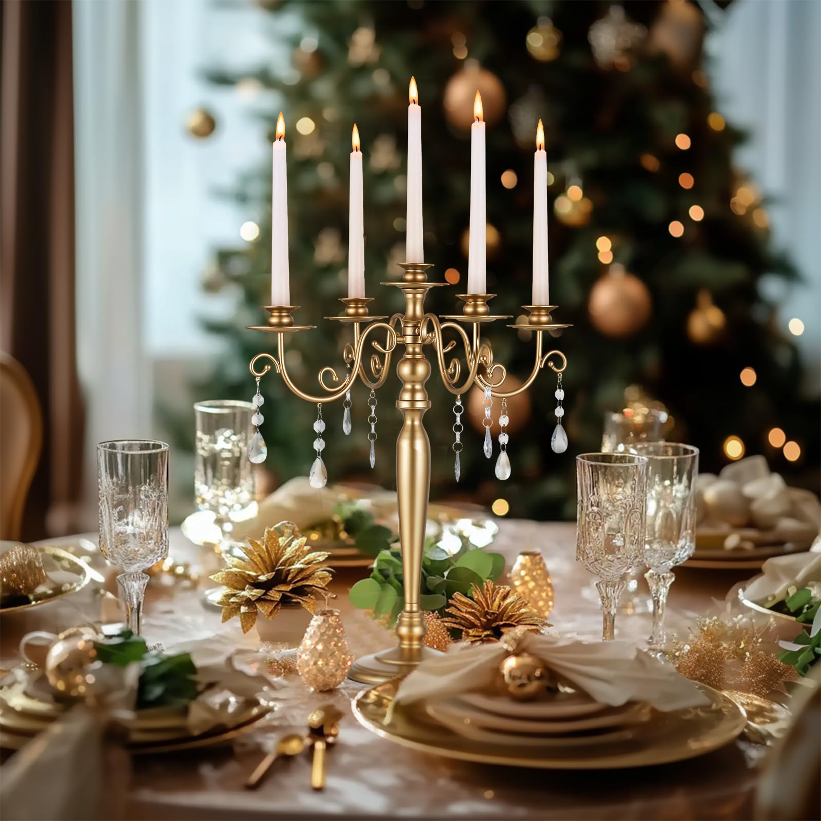 Sziqiqi Oro Candelabri Portacandele per Matrimonio: 5 Braccio andelabri per Candelieri - Set di 2 Portacandele in Metallo per Cena di Natale Ricevimento Fidanzamento Decorazione