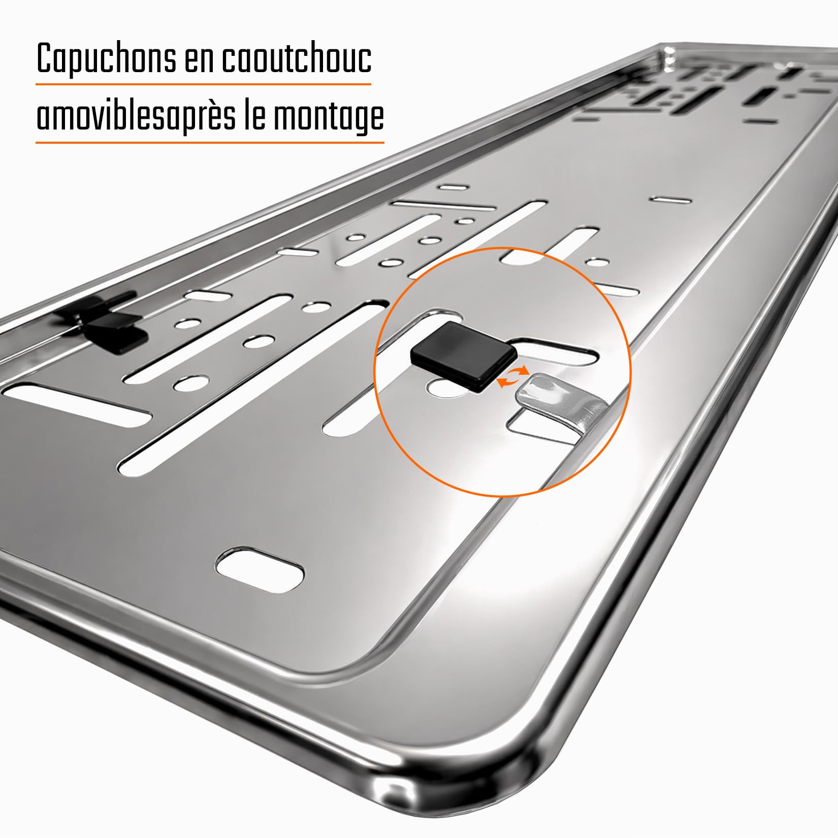 Support Plaque Immatriculation Voiture - [Simple, Durable & sur] - 8 Vis - 520x110 mm - Acier Inoxydable Poli - Auto Porte Plaque Immatriculation adapté pour Toute Voiture - Fixation pour Plaque