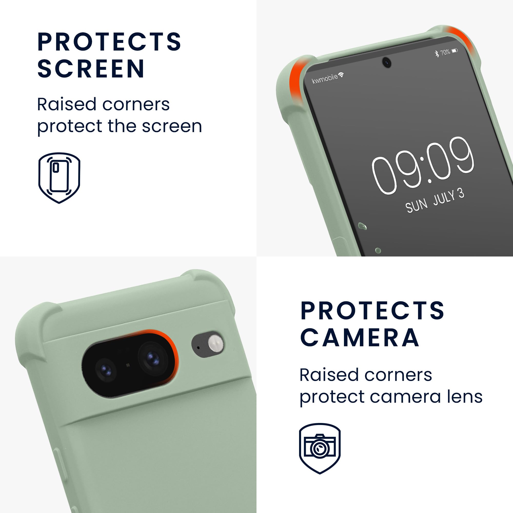 kwmobile Crossbody Case Compatible with Google Pixel 8 Case - TPU Silicone Cover with Strap - Gray Green - Image 3