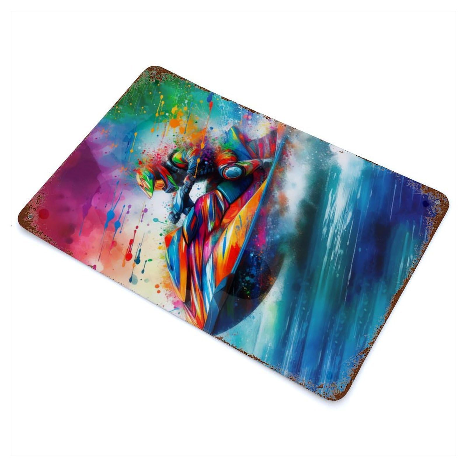 Garage Style Jet Ski Watercolor Art Rusty Metal Tin Sign 11.8"x7.9", Novelty Wall Decor for Bar And Workshop